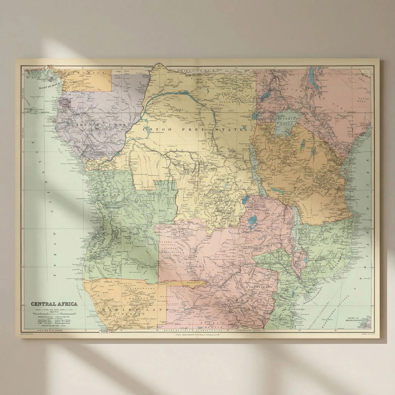 Central Africa. Congo Free State Rhodesia German East Africa. STANFORD 1894 map: Title: Central Africa. Congo Free State Rhodesia German East Africa. STANFORD 1894 map Description: Central Africa'. Stanford's Geographical Establishment. Published 1894. Large (folio) antique atlas