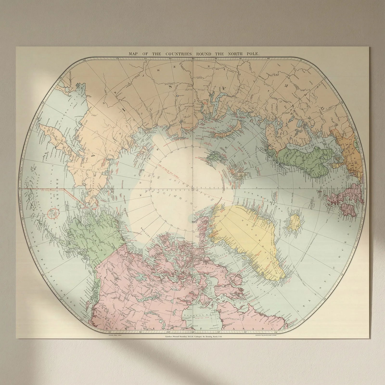 Arctic Regions. North Pole. Explorers' routes dates. Nansen. STANFORD 1894 map: Title: Arctic Regions. North Pole. Explorers' routes dates. Nansen. STANFORD 1894 map Description: A Map of the Countries round the North Pole [with names of Principal Arctic Navigators and dates of E
