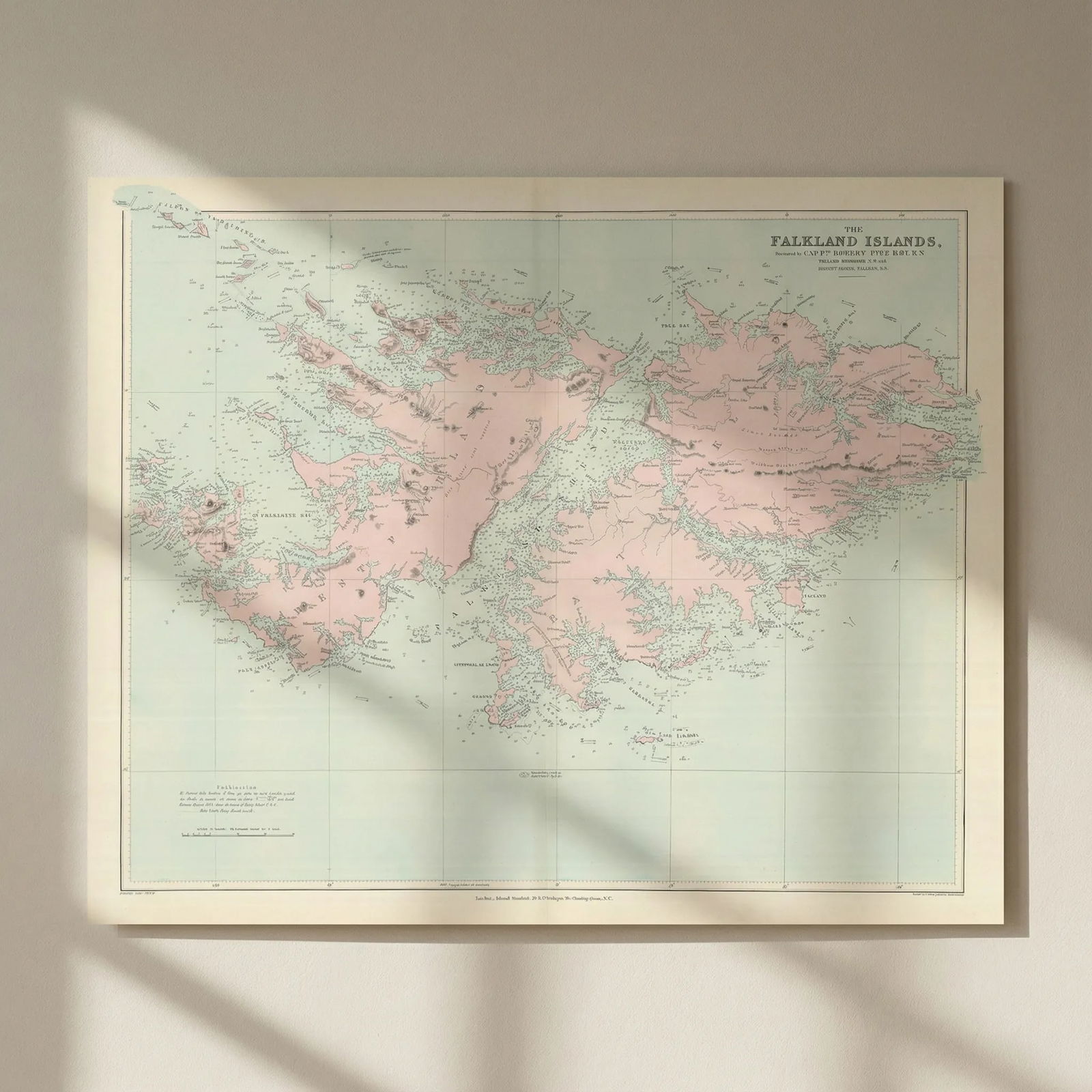 The Falkland Islands surveyed by Captain Robert Fitzroy. STANFORD 1894 old map: Title: The Falkland Islands surveyed by Captain Robert Fitzroy. STANFORD 1894 old map Description: The Falkland Islands surveyed by Captain Robert Fitzroy R.N. , William Robinson R.N., Bartholomew Jam