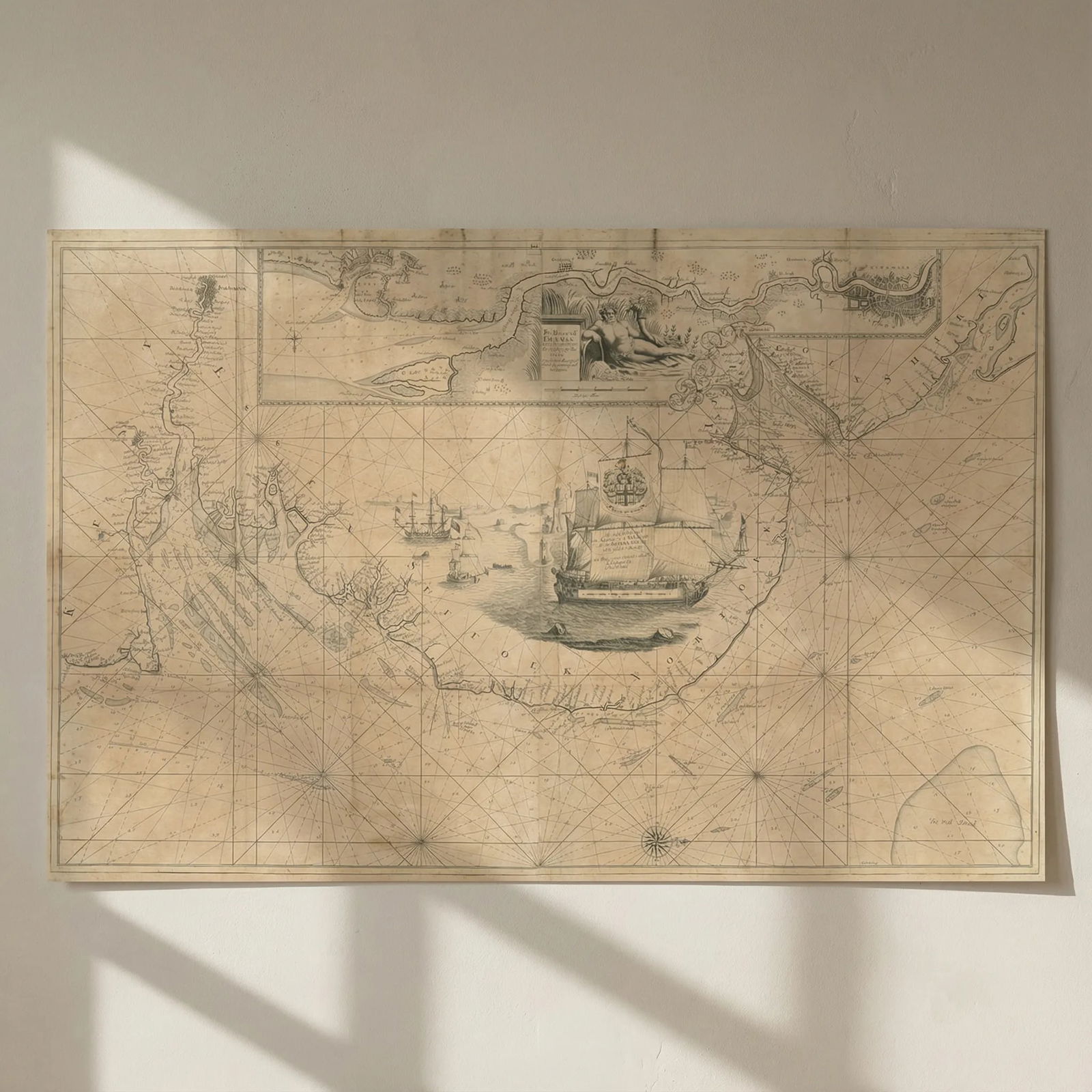 EAST COAST OF ENGLAND & THAMES ESTUARY from London to the Nore.COLLINS 1693 map: Title: EAST COAST OF ENGLAND & THAMES ESTUARY from London to the Nore.COLLINS 1693 map Description: [East Coast of England from Dover to the Humber]. Inset: The River of Thames from London to the Buoy
