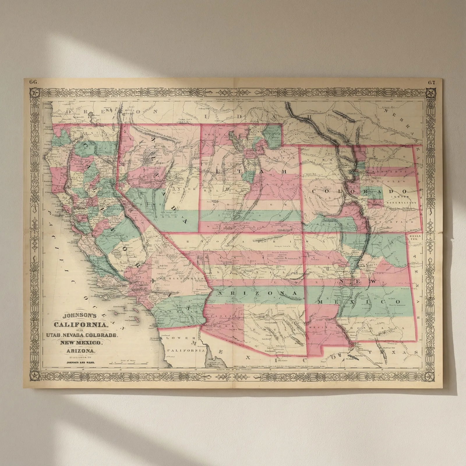 Johnson's California with Utah, Nevada, Colorado, New Mexico & Arizona 1866 map: Title: Johnson's California with Utah, Nevada, Colorado, New Mexico & Arizona 1866 map Description: Johnson's California, with Utah, Nevada, Colorado, New Mexico and Arizona' by Johnson, Alvin Jewett.