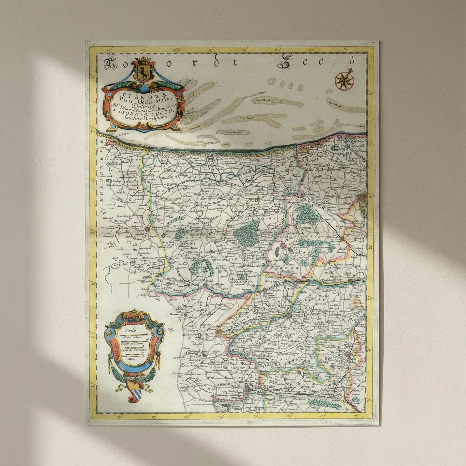 Flandra parte occidentale. Flanders. France/Belgium. CORONELLI 1696 old map: Title: Flandra parte occidentale. Flanders. France/Belgium. CORONELLI 1696 old map Description: Flandra parte occidentale, dedicata all'illustrissimo et eccelentissimo S. Giorgio Cocco, senatore merit