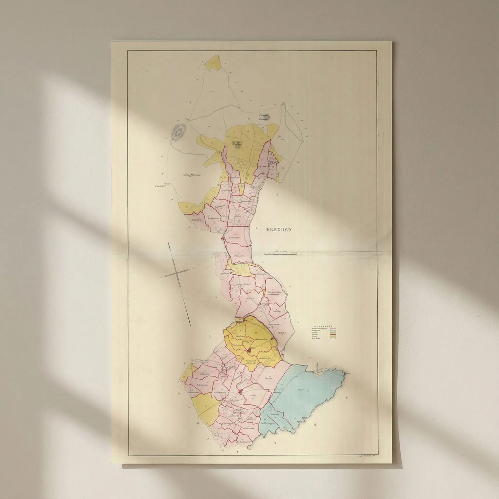 Braddan Parish, Middle Sheading, Isle of Man by James Woods 1829 old map: Title: Braddan Parish, Middle Sheading, Isle of Man by James Woods 1829 old map Description: Braddan'. The map covers one of the 17 historic parishes of the Isle of Man. These maps are scarce; at the