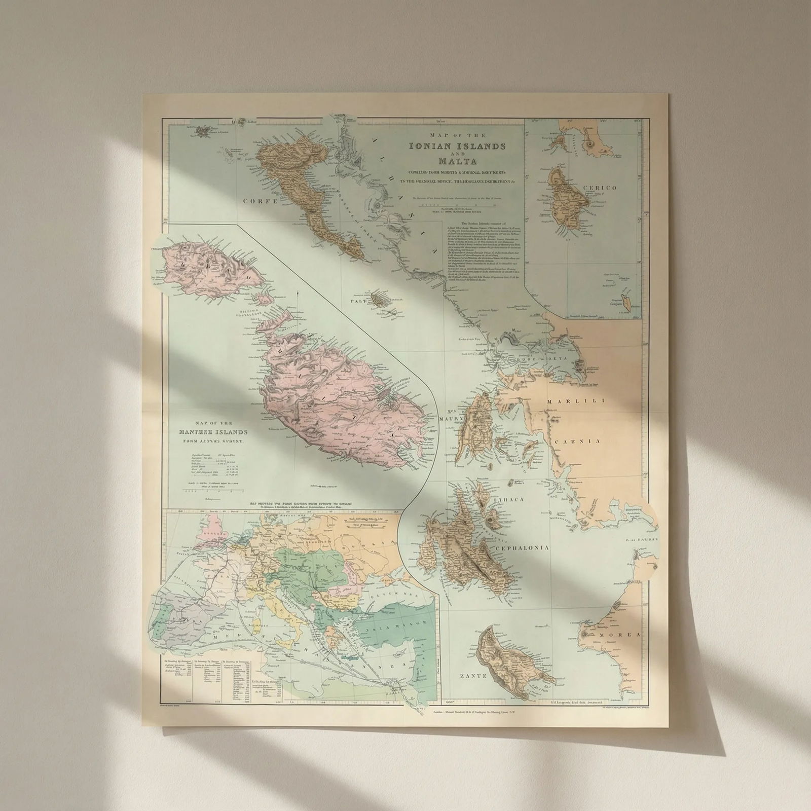 Ionian Islands & Malta. Corfu Zante Kefalonia Kythira Lefkada. STANFORD 1896 map: Title: Ionian Islands & Malta. Corfu Zante Kefalonia Kythira Lefkada. STANFORD 1896 map Description: A Map of the Ionian Islands and Malta // Map of the Maltese Islands from Actual Survey // Map showi