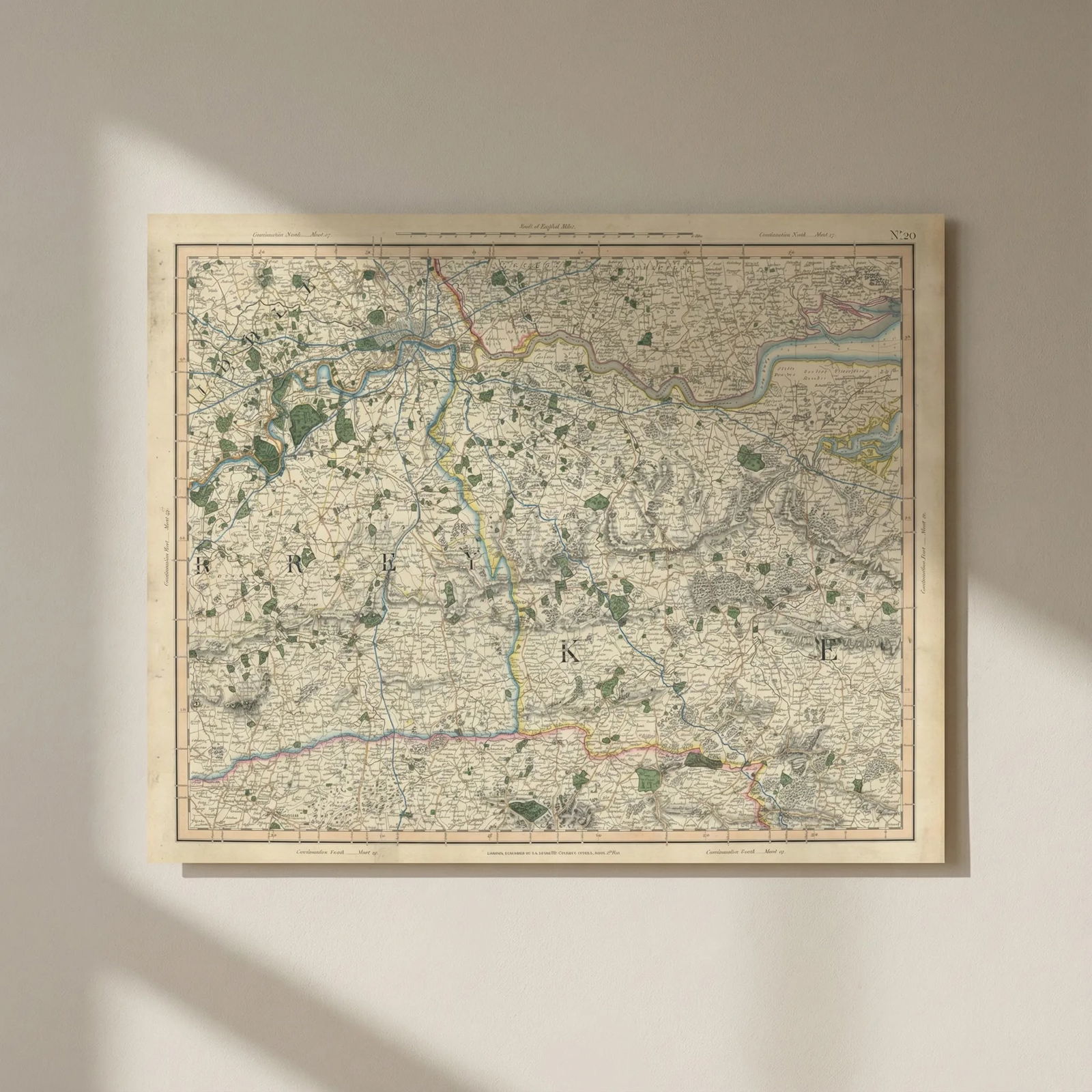 LONDON, THAMES ESTUARY, NORTH DOWNS & HIGH WEALD. W Kent, E Surrey CARY 1832 map: Title: LONDON, THAMES ESTUARY, NORTH DOWNS & HIGH WEALD. W Kent, E Surrey CARY 1832 map Description: [Sheet 20 - London, parts of Middlesex, Essex, Kent, Surrey, Sussex. High Weald, North Downs] by Ca