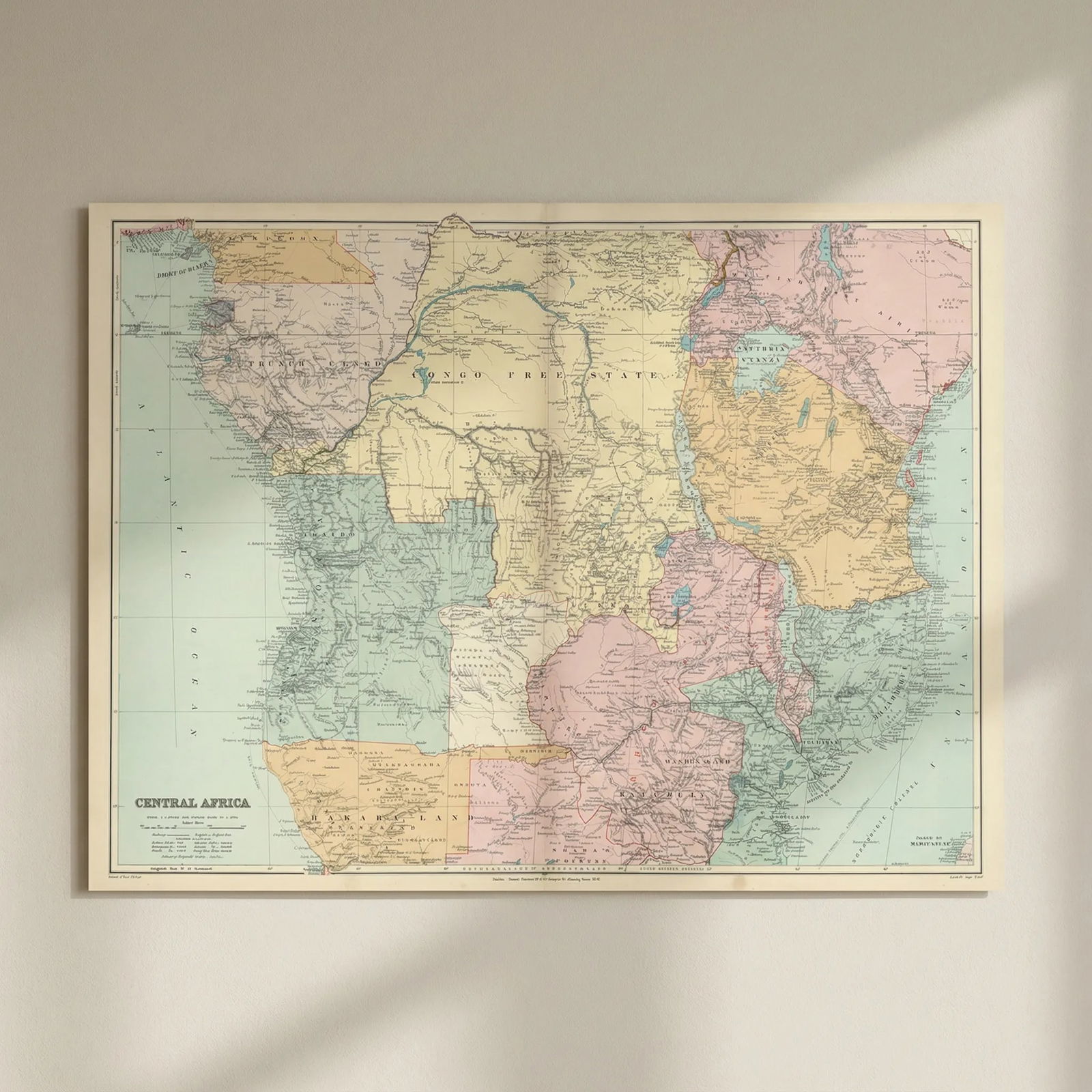 Central Africa. Congo Free State Rhodesia German East Africa. STANFORD 1896 map: Title: Central Africa. Congo Free State Rhodesia German East Africa. STANFORD 1896 map Description: Central Africa'. Stanford's Geographical Establishment. Published 1896. Large (folio) antique atlas