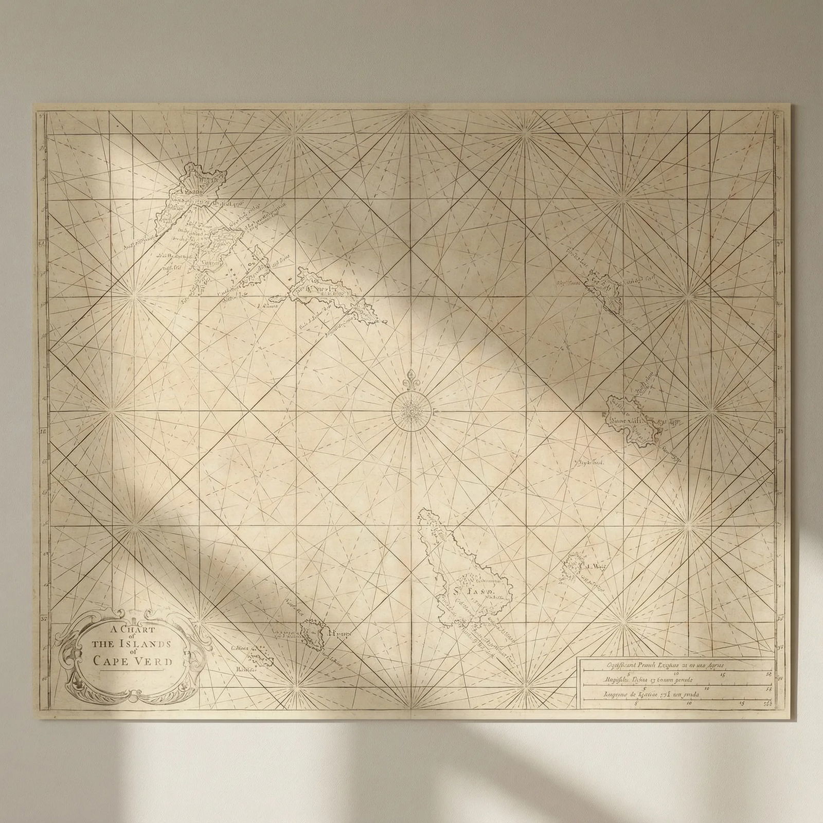 Antique sea 'Chart of the Islands of Cape Verd' [Verde]. MOUNT & PAGE 1758 map: Title: Antique sea 'Chart of the Islands of Cape Verd' [Verde]. MOUNT & PAGE 1758 map Description: A Chart of the Islands of Cape Verd'. Antique folio sea chart of the Cape Verde Islands, including th
