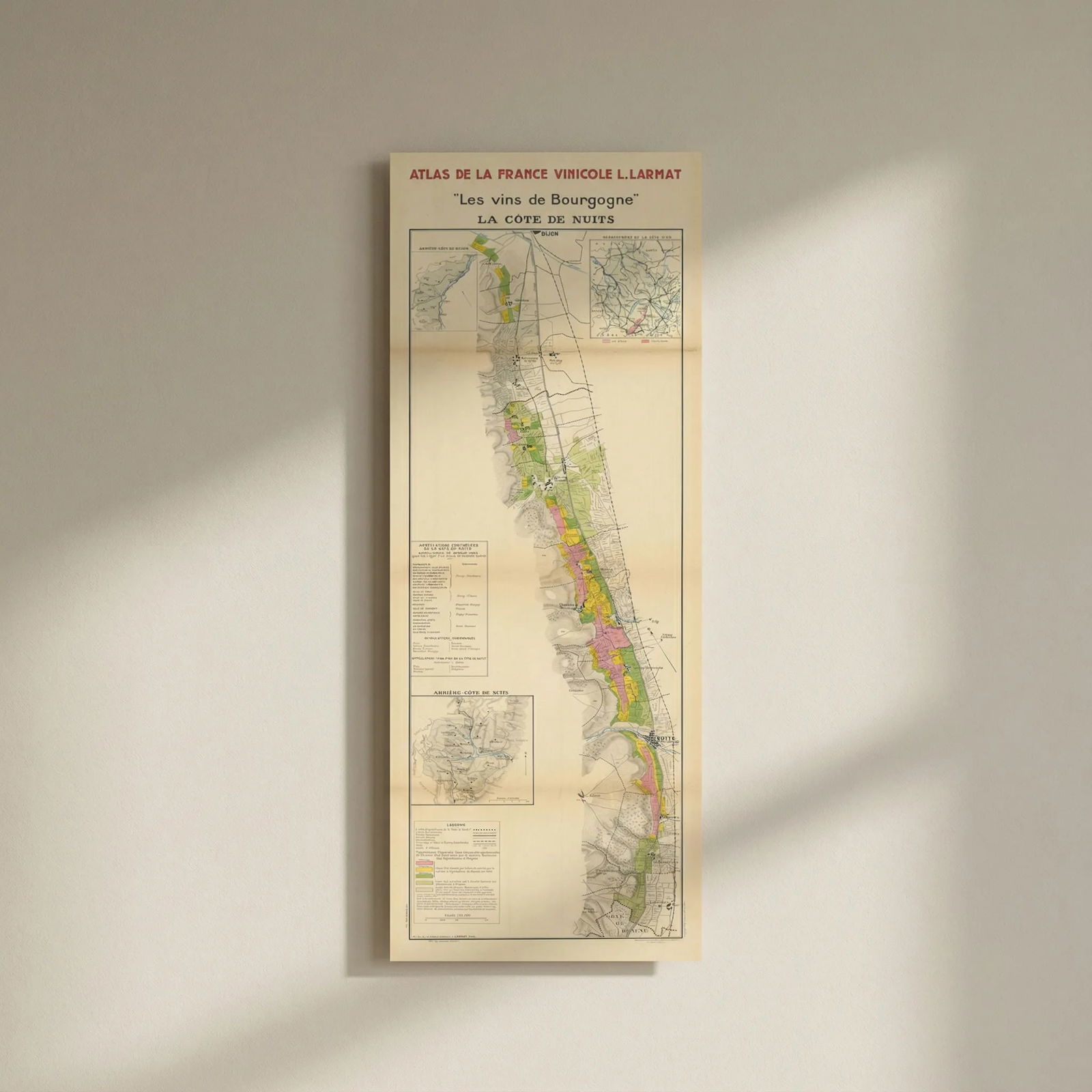 BURGUNDY BOURGOGNE WINE MAP La Côte de Nuits vineyards vignobles. LARMAT 1942: Title: BURGUNDY BOURGOGNE WINE MAP La Côte de Nuits vineyards vignobles. LARMAT 1942 Description: "Les Vins de Bourgogne" - La Côte de Nuits' (Atlas de la France Vinicole L. Larmat). The map