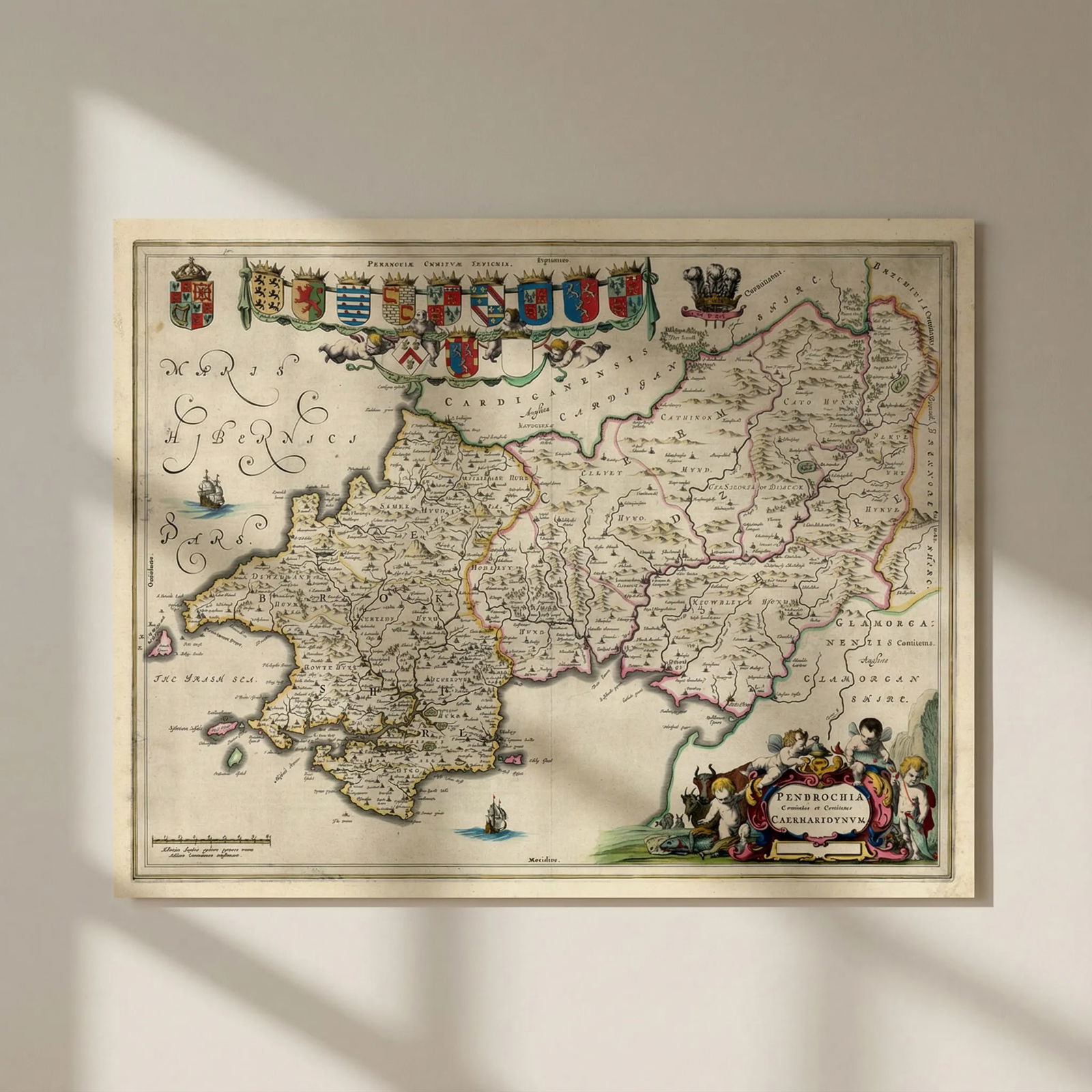 Penbrochia Comitatus &... Caermaridunum. Carmarthen/Pembrokeshire BLAEU 1645 map: Title: Penbrochia Comitatus &... Caermaridunum. Carmarthen/Pembrokeshire BLAEU 1645 map Description: Penbrochia Comitatus et Comitatus Caermaridunum [Pembrokeshire and Caermarthenshire]. Joan/Johannes