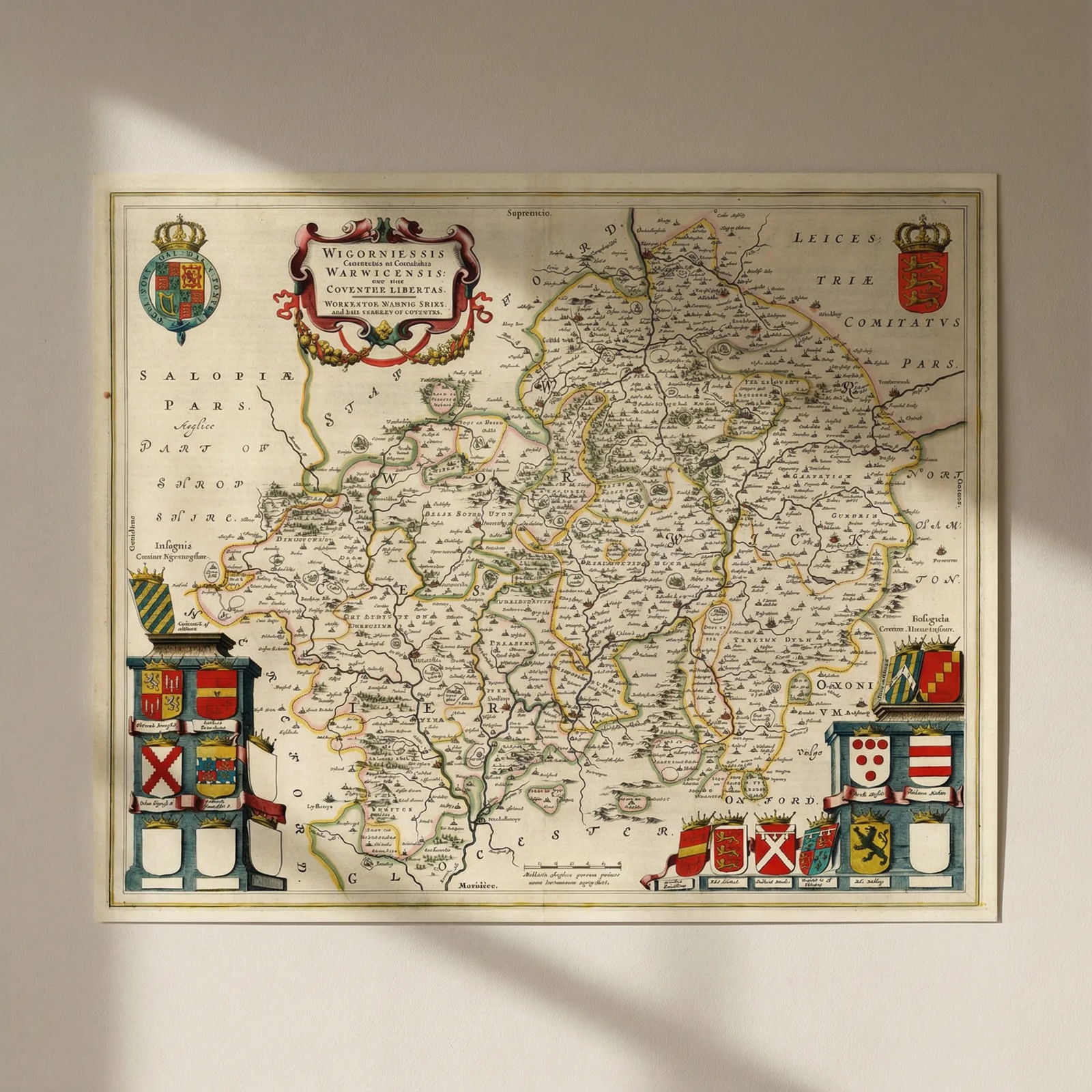 Wigorniensis Comitatus et Warwicensis…Worcestershire/Warwickshire BLAEU 1645 map: Title: Wigorniensis Comitatus et Warwicensis…Worcestershire/Warwickshire BLAEU 1645 map Description: Wigorniensis Comitatus et Comitatus Warwicensis; nec non Coventrae Libertas - Worcester, Warw