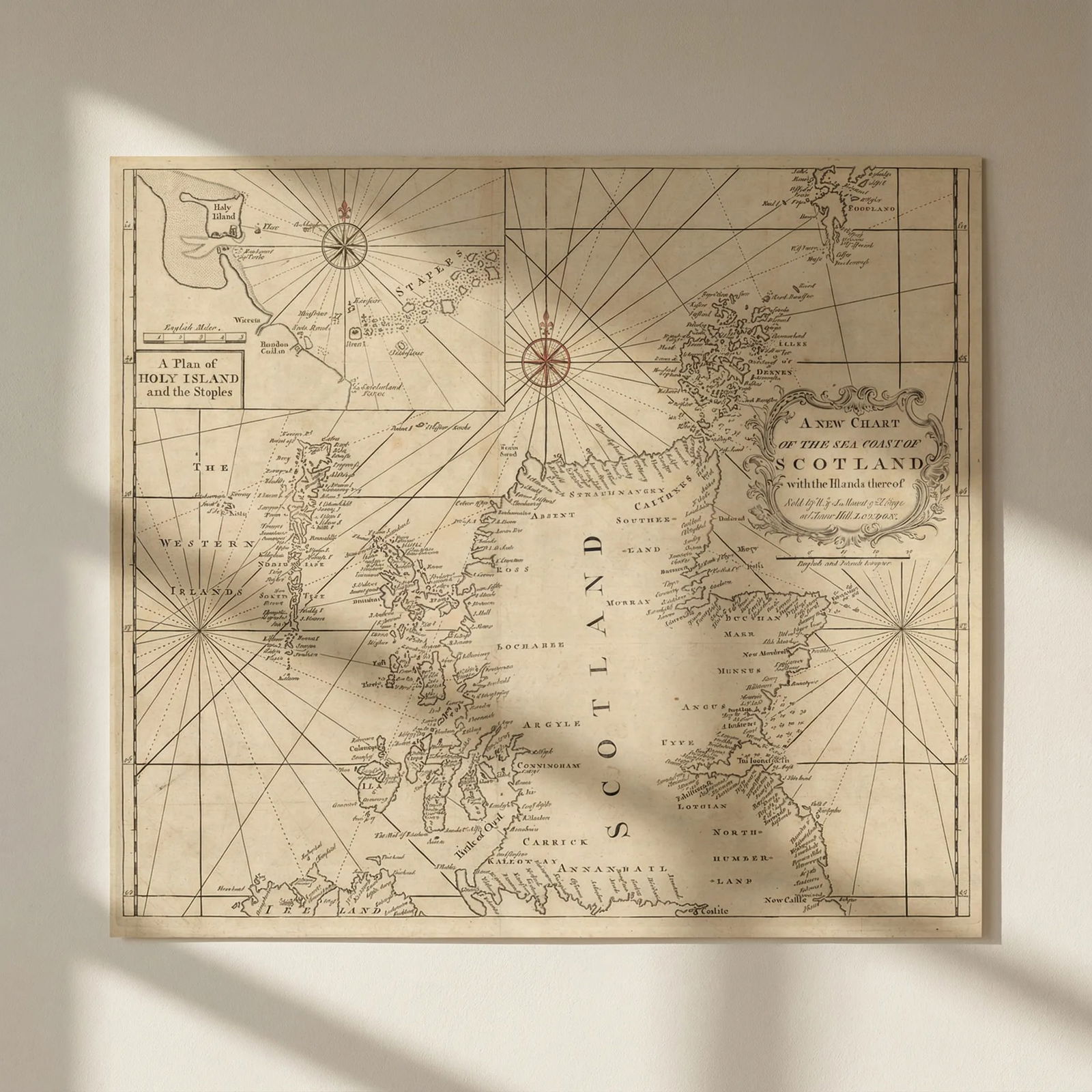 A New Chart of the Sea Coast of Scotland & Holy Island. MOUNT & PAGE 1758 map: Title: A New Chart of the Sea Coast of Scotland & Holy Island. MOUNT & PAGE 1758 map Description: A New Chart of the Sea Coast of Scotland with the Islands thereof // A Plan of Holy Island and the Sta