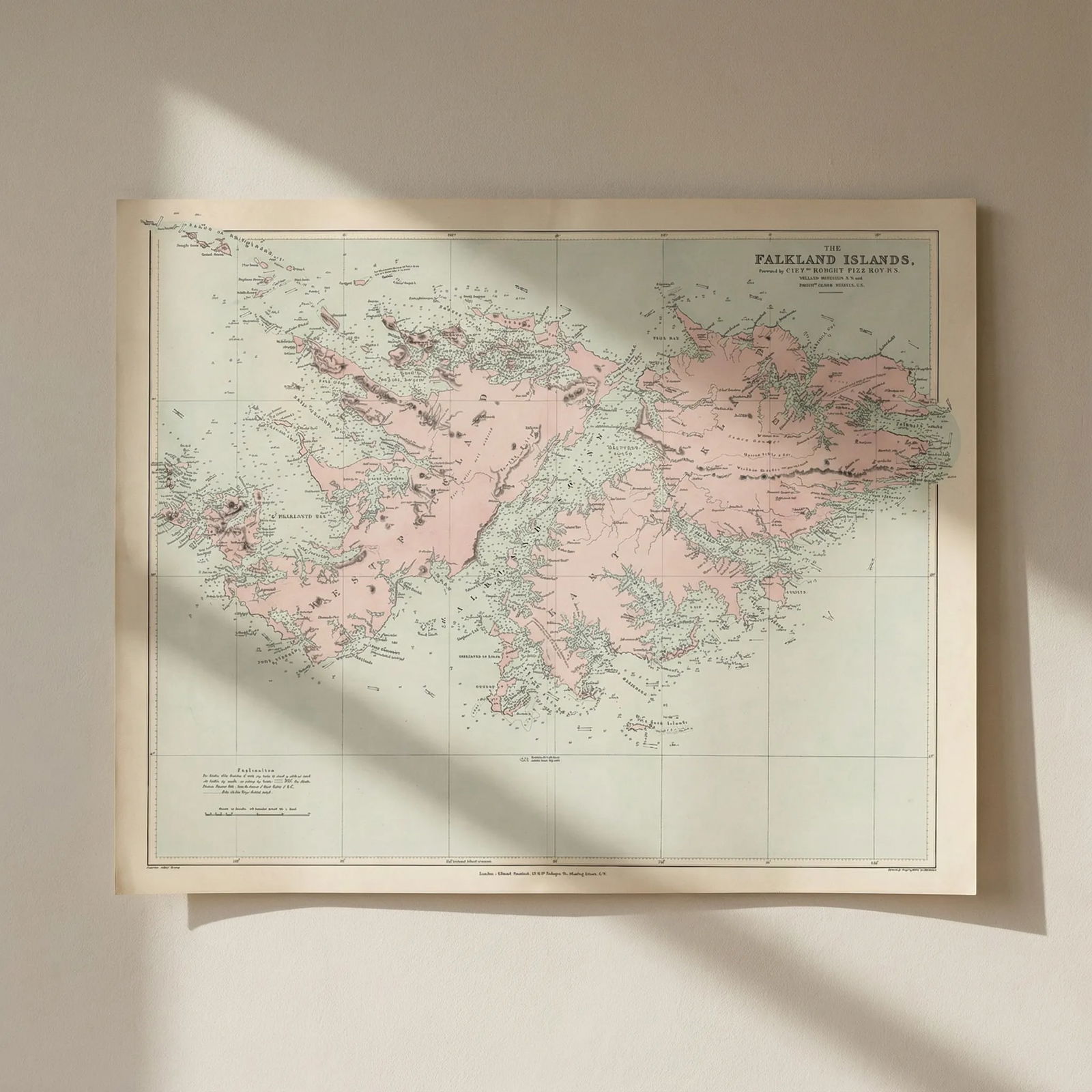 The Falkland Islands surveyed by Captain Robert Fitzroy. STANFORD 1896 old map: Title: The Falkland Islands surveyed by Captain Robert Fitzroy. STANFORD 1896 old map Description: The Falkland Islands surveyed by Captain Robert Fitzroy R.N. , William Robinson R.N., Bartholomew Jam