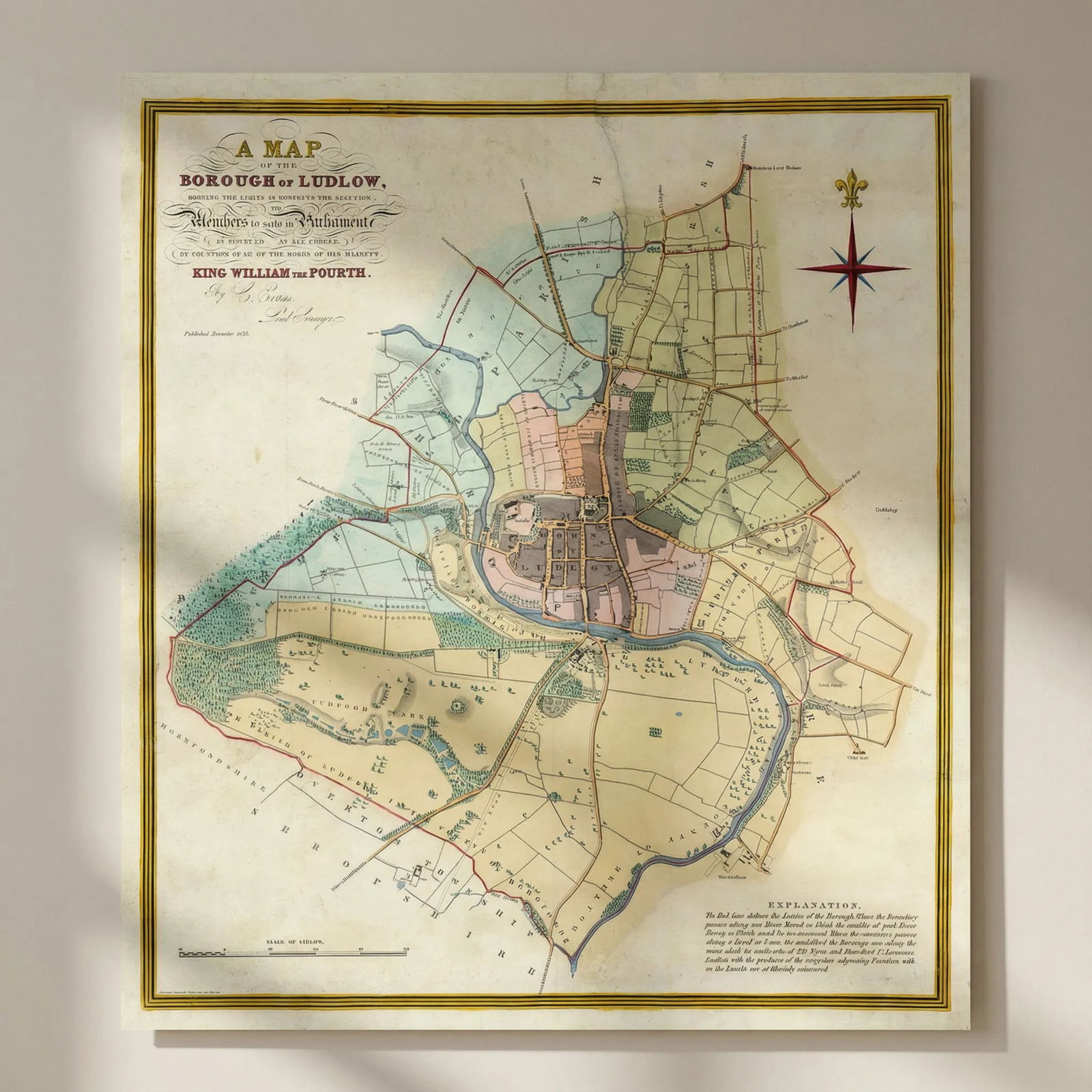 A Map of the Borough of Ludlow by C. Evans. Reform Act 1832 old antique: Title: A Map of the Borough of Ludlow by C. Evans. Reform Act 1832 old antique Description: A Map of the Borough of Ludlow shewing the limits as respects the Election of Members to Serve in Parliament