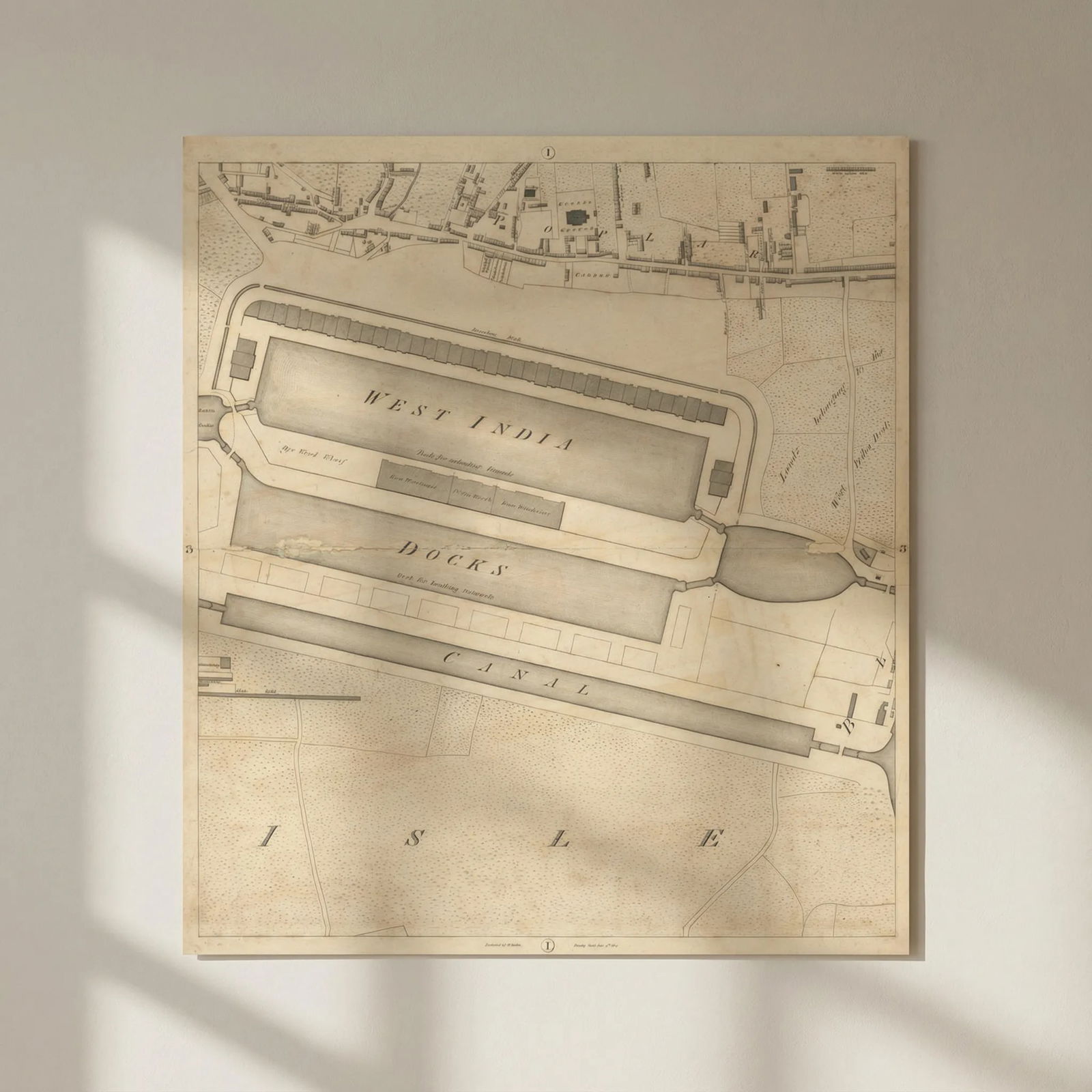 Horwood/Faden London I3 Canary Wharf Poplar West India Docks Isle/Dogs 1807 map: Title: Horwood/Faden London I3 Canary Wharf Poplar West India Docks Isle/Dogs 1807 map Description: Sheet I3 - Canary Wharf, Poplar, West India Docks, Isle of Dogs'. William Faden after Richard Horwoo