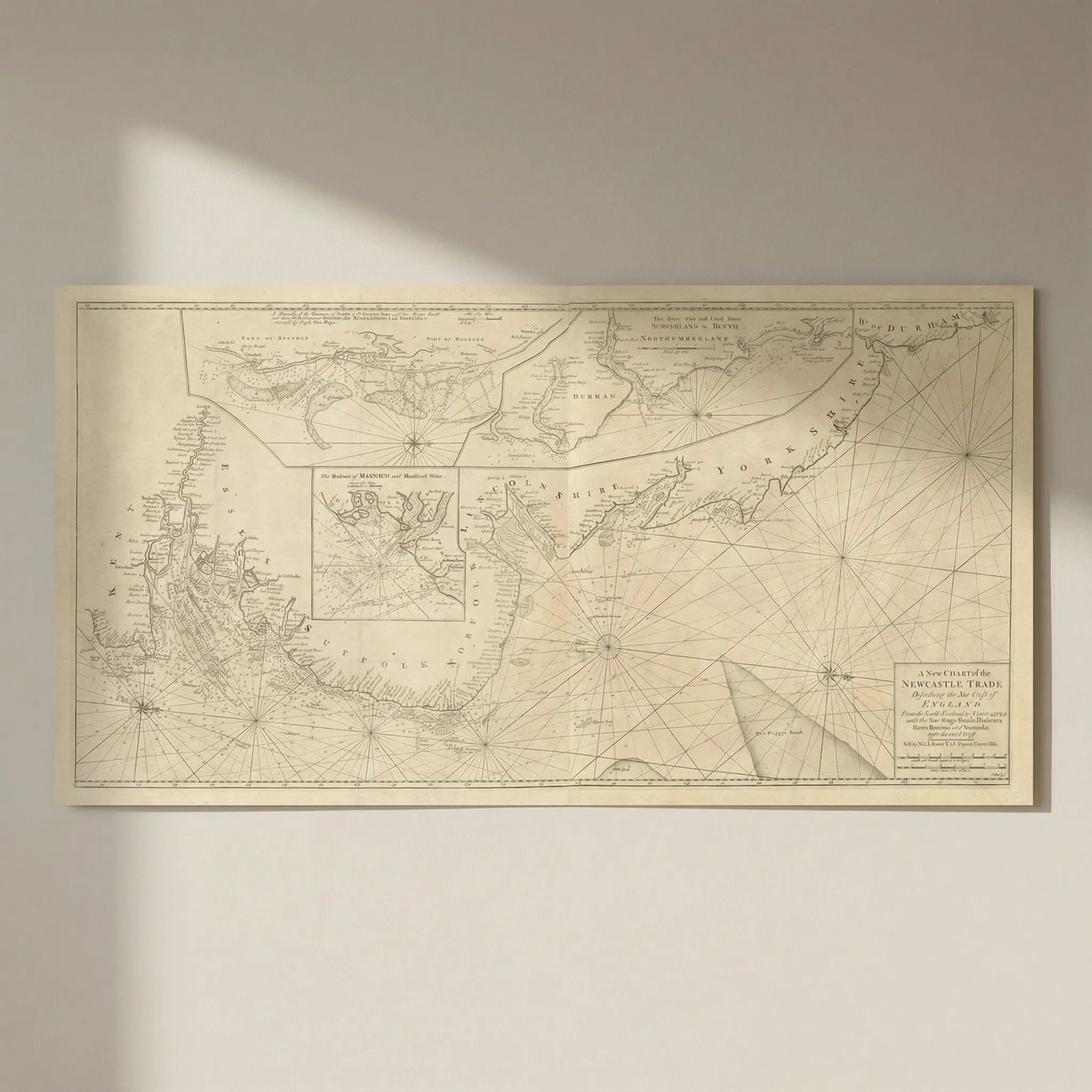 Chart of the Newcastle Trade describing… coast of England. MOUNT & PAGE 1758 map: Title: Chart of the Newcastle Trade describing… coast of England. MOUNT & PAGE 1758 map Description: A New Chart of the Newcastle Trade describing the sea coast of England from the South Forelan