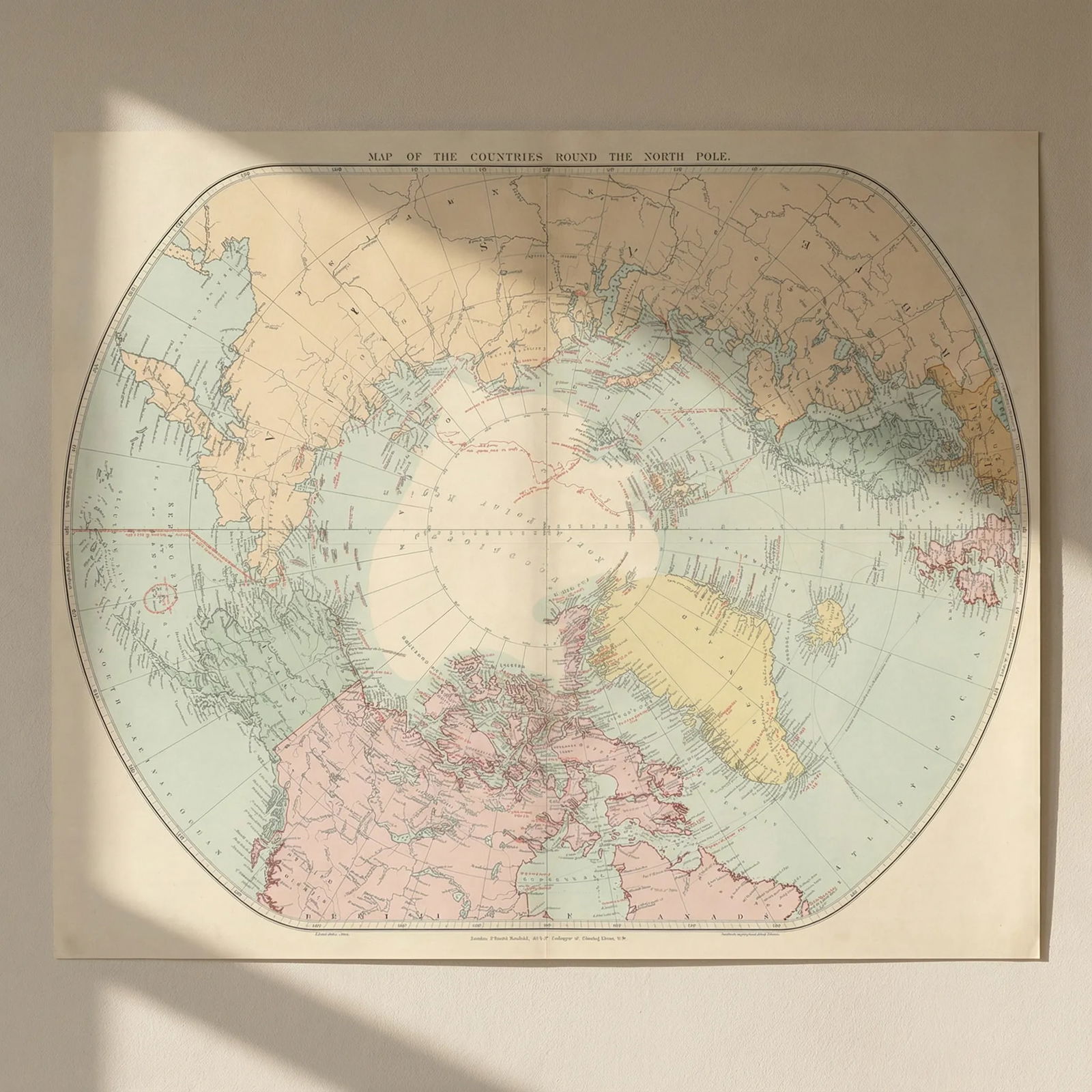 Arctic Regions. North Pole. Explorers' routes dates. Nansen. STANFORD 1896 map: Title: Arctic Regions. North Pole. Explorers' routes dates. Nansen. STANFORD 1896 map Description: A Map of the Countries round the North Pole [with names of Principal Arctic Navigators and dates of E