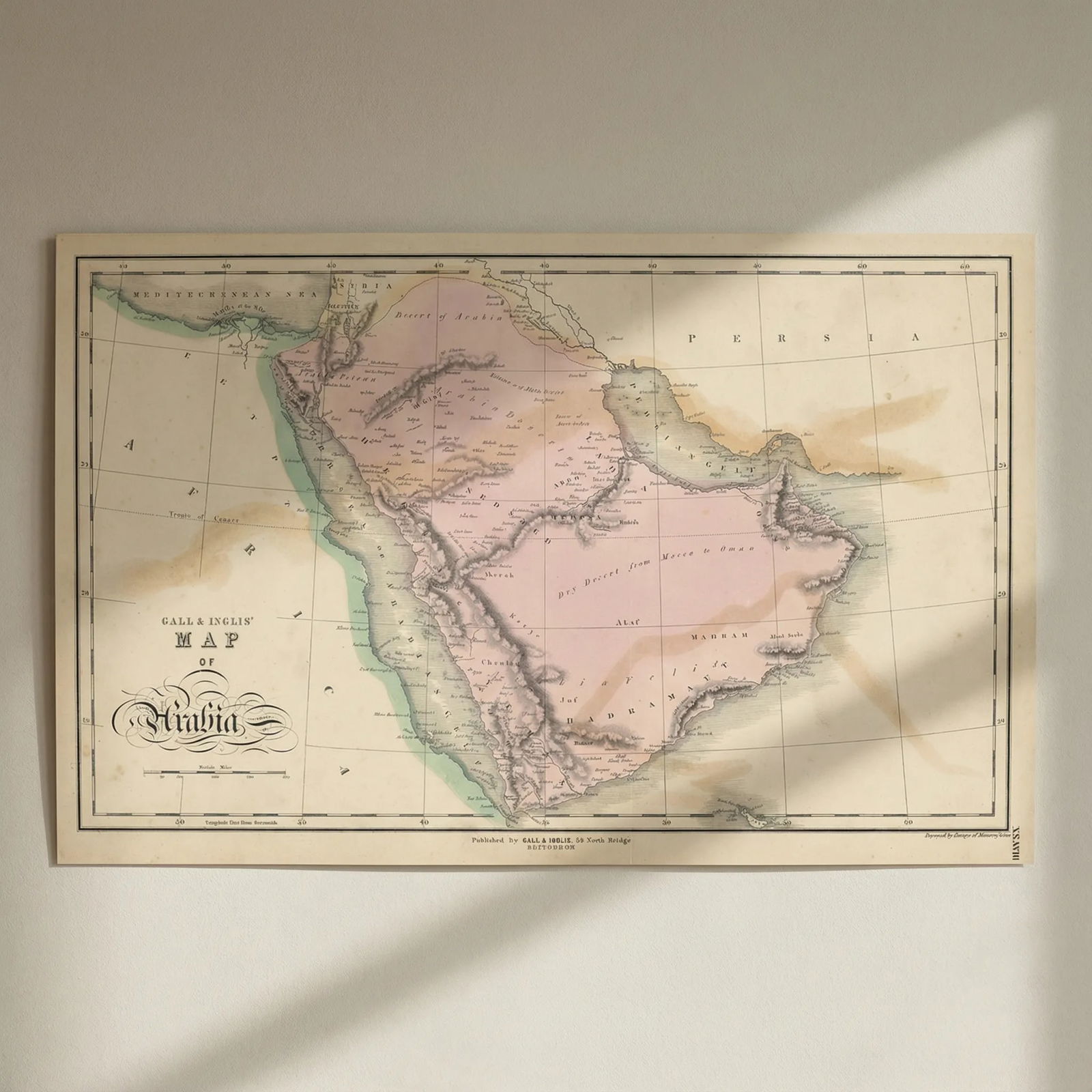 Gall & Inglis' Map of Arabia. Grane Bahrain Muskat (Muscat) Ailah (Eilat) 1850: Title: Gall & Inglis' Map of Arabia. Grane Bahrain Muskat (Muscat) Ailah (Eilat) 1850 Description: Gall & Inglis' Map of Arabia' by Gall, James & Inglis, Robert. Published 1850. Antique folio atla