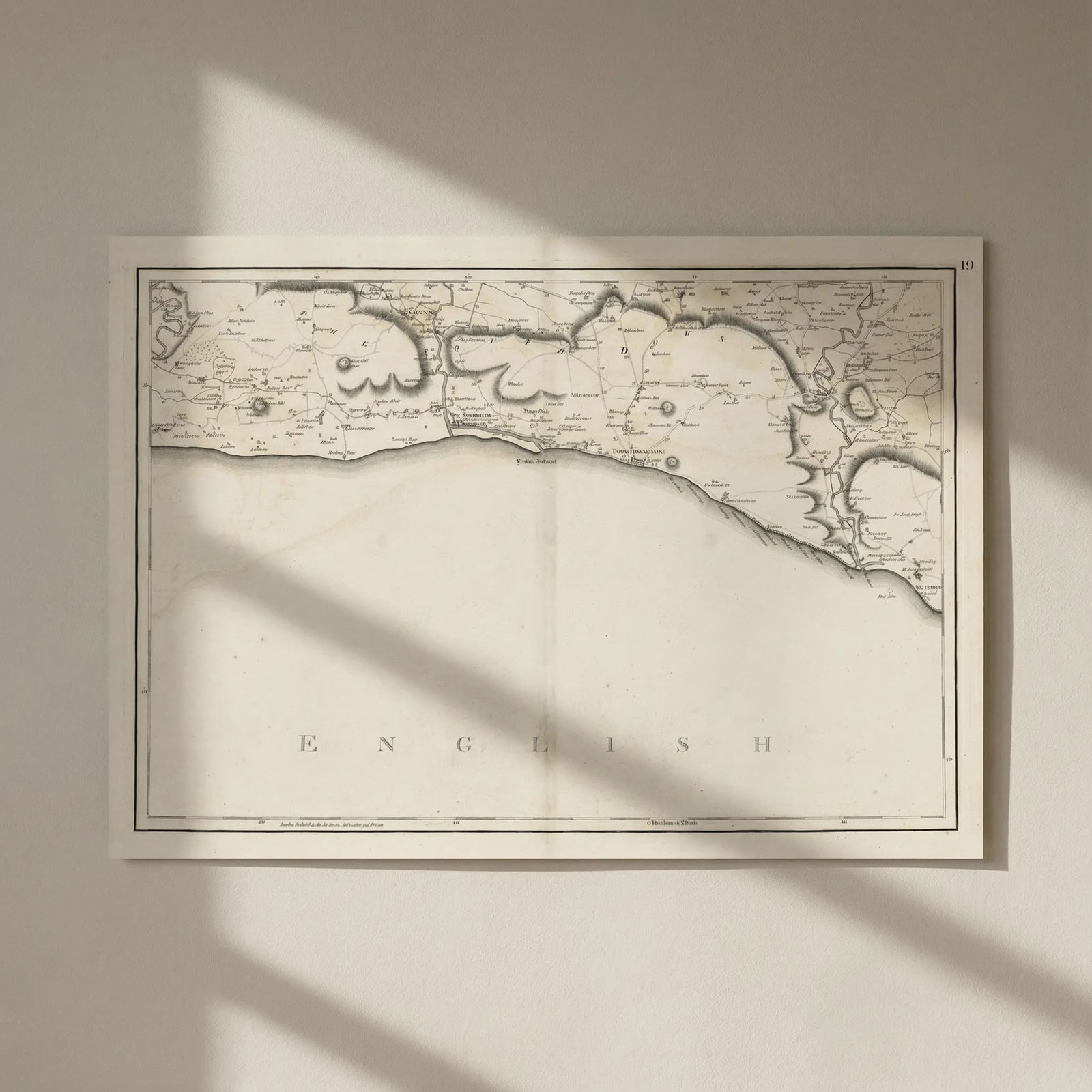 Sussex Coast & South Downs. Shoreham Brighton Lewes #19 Andrews/Dury 1818 map: Title: Sussex Coast & South Downs. Shoreham Brighton Lewes #19 Andrews/Dury 1818 map Description: Plate 19 from 'A Map of the Country Sixty Five Miles Round London' by John Andrews & Andrew Dury,