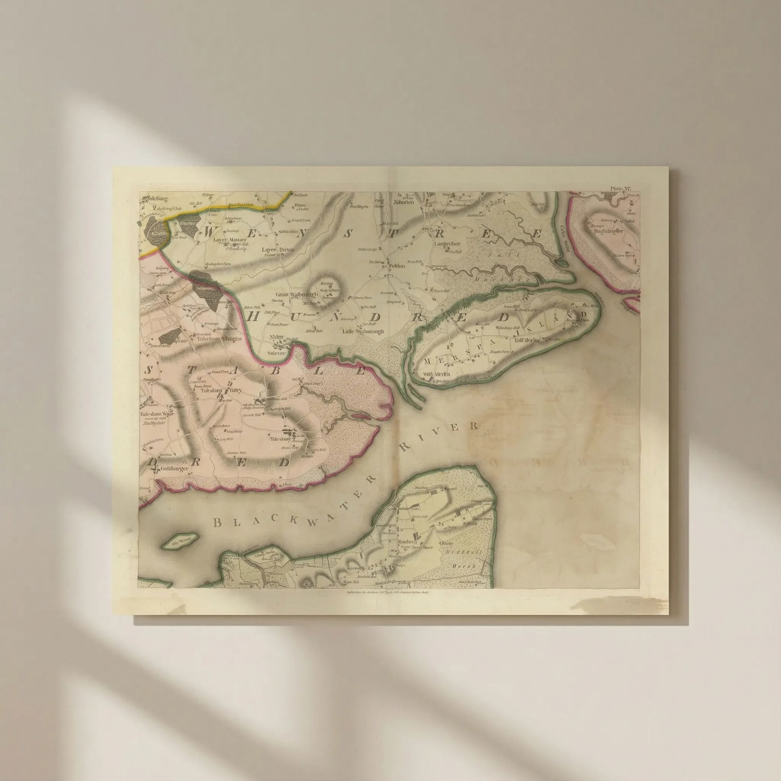 Essex E #14 Maldon West Mersea Brightlingsea Tollesbury. Chapman/André 1777 map: Title: Essex E #14 Maldon West Mersea Brightlingsea Tollesbury. Chapman/André 1777 map Description: Plate XIV [Tolleshunt D'Arcy, Tolleshunt Major, Goldhanger, Salcott-cum-Virley, Mersea Island,