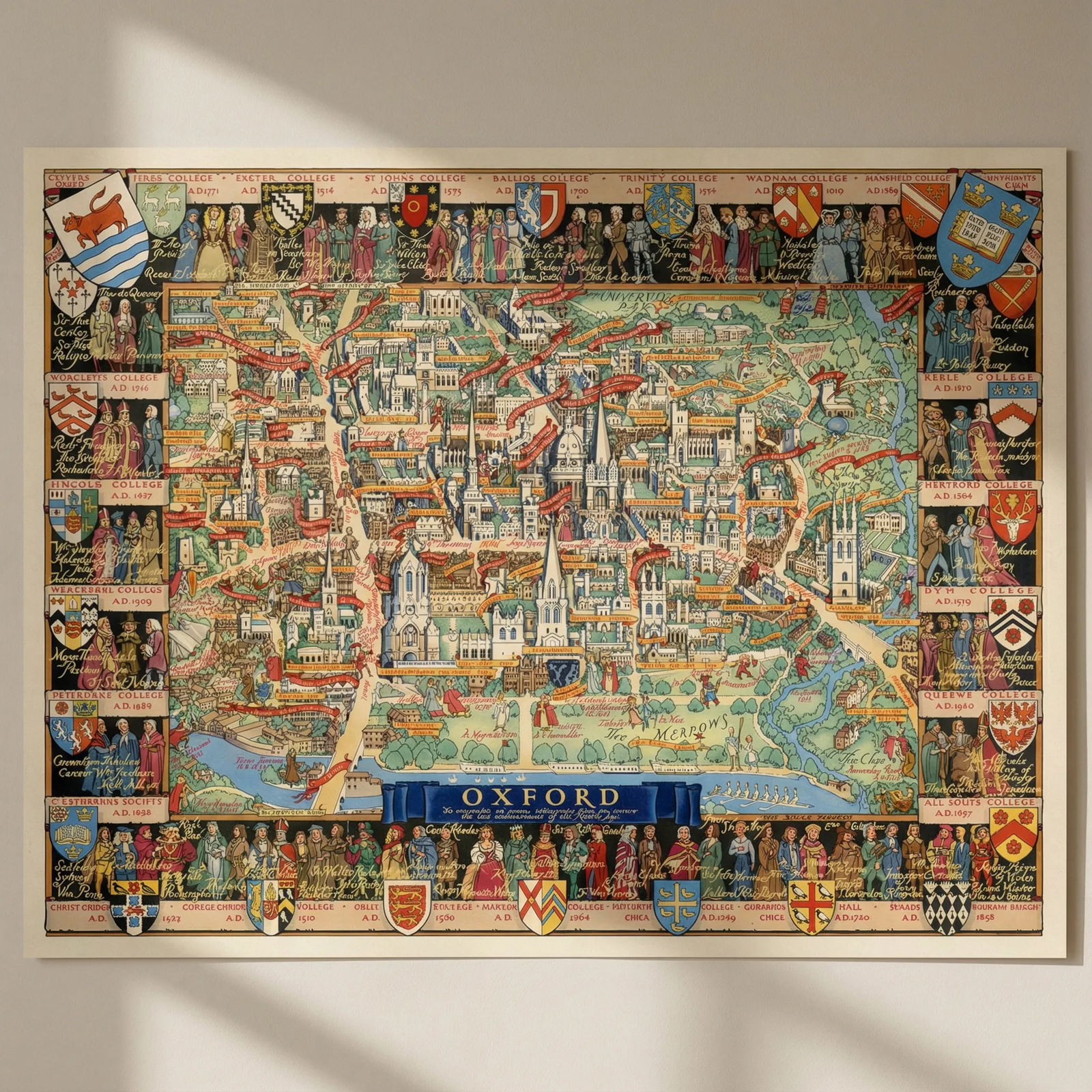 Oxford "So venerable, so serene…" Pictorial map by Kerry Lee 1948 old: Title: Oxford "So venerable, so serene…" Pictorial map by Kerry Lee 1948 old Description: Oxford "So venerable, so serene, whispering from her towers the last enchantments of the Middle Age"'. K