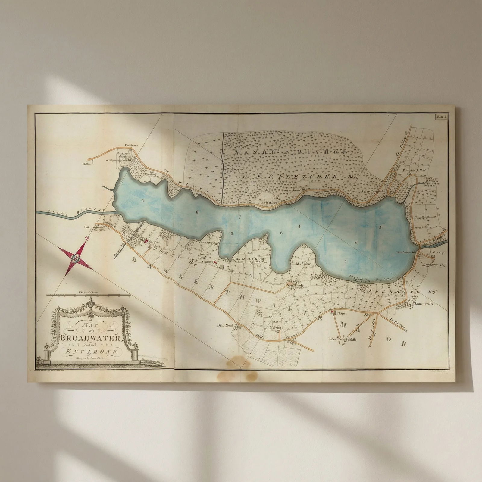 A map of Broadwater and its Environs by James Clarke. Bassenthwaite Lake 1789: Title: A map of Broadwater and its Environs by James Clarke. Bassenthwaite Lake 1789 Description: A map of Broadwater and its Environs'. A map of Bassenthwaite Lake (Historically known as Broadwater),