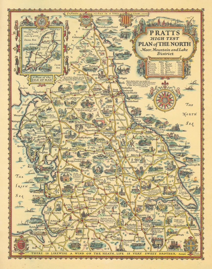 Pratts High Test plan of the North. Moor, Mountain & Lake District 1932 map: Title: Pratts High Test plan of the North. Moor, Mountain & Lake District 1932 map Description: Pratts High Test plan of the North - Moor Mountain and Lake District'. One of a series of attractive pic