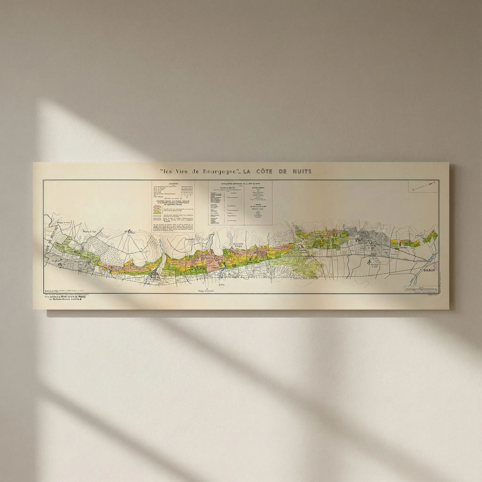 BURGUNDY BOURGOGNE WINE MAP La Côte de Nuits. Vineyards vignobles. LARMAT 1953: Title: BURGUNDY BOURGOGNE WINE MAP La Côte de Nuits. Vineyards vignobles. LARMAT 1953 Description: "Les Vins de Bourgogne" - La Côte de Nuits'. The map shows the appellations controllée