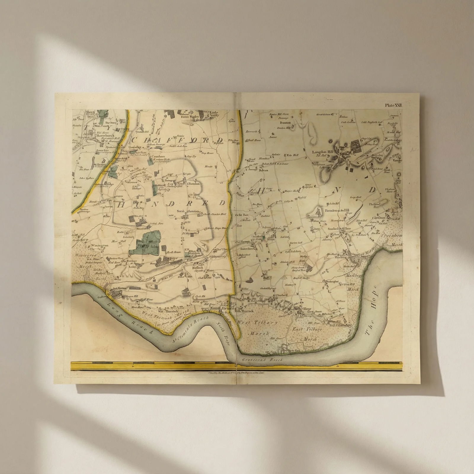 Essex SW #22 Thurrock Grays Tilbury Stanford-le-Hope. Chapman/André 1777 map: Title: Essex SW #22 Thurrock Grays Tilbury Stanford-le-Hope. Chapman/André 1777 map Description: Plate XXII [Vange, Langdon Hills, Hornchurch, Aveley, South Ockendon, Grays, Chadwell St Mary, Thu
