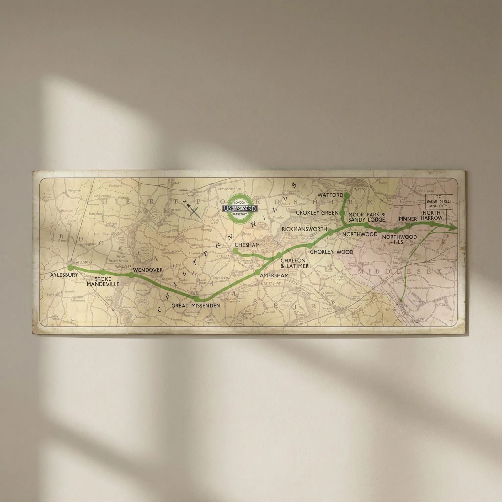 Metropolitan Line Aylesbury branch carriage diagram. Metroland 1937 old map: Title: Metropolitan Line Aylesbury branch carriage diagram. Metroland 1937 old map Description: [Metropolitan Line Carriage diagram Print Code 37.4607.3,000] by London Transport. Published 1937. Vinta