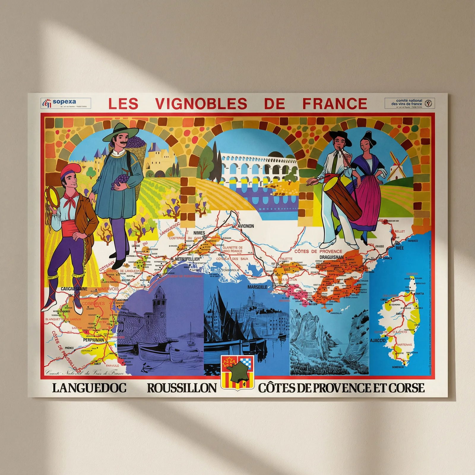 France Vignobles. Languedoc Roussillon Provence Corse. SOPEXA/CNVF Wine map 1969: Title: France Vignobles. Languedoc Roussillon Provence Corse. SOPEXA/CNVF Wine map 1969 Description: Les Vignobles de France - Languedoc - Roussillon - Côtes de Provence et Corse'. Comité Na