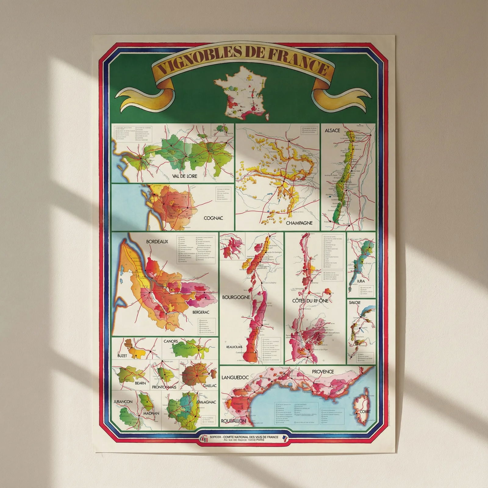 Vignobles de France. French wine regions poster map. SOPEXA/CNVF/Edery 1970s: Title: Vignobles de France. French wine regions poster map. SOPEXA/CNVF/Edery 1970s Description: Vignobles de France - Val de Loire - Champagne - Alsace - Bourgogne - Jura - Savoie - Côtes du Rho