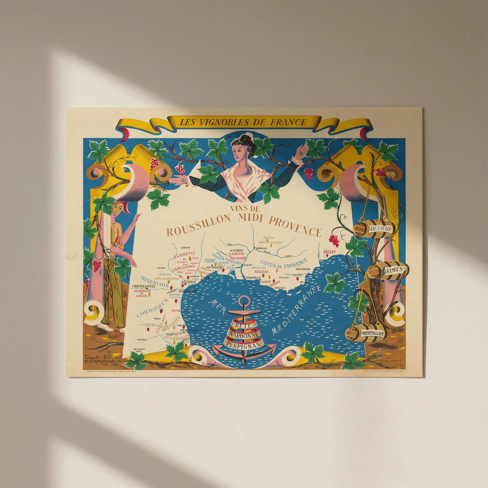 Vins du ROUSSILLON MIDI PROVENCE WINE MAP Vignobles de France. Rémy HETREAU 1954: Title: Vins du ROUSSILLON MIDI PROVENCE WINE MAP Vignobles de France. Rémy HETREAU 1954 Description: Les Vignobles de France - Vins de Roussillon - Midi - Provence / Sete - Narbonne - Perpignan -