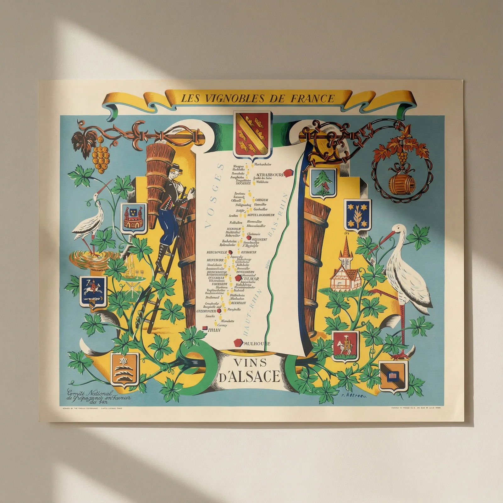 ALSACE WINE MAP Vignobles de France. Vins d'Alsace. Rémy Hétreau HETREAU 1954: Title: ALSACE WINE MAP Vignobles de France. Vins d'Alsace. Rémy Hétreau HETREAU 1954 Description: Les Vignobles de France - Vins d'Alsace'. Rémy Hétreau (1913-2001) was French pain