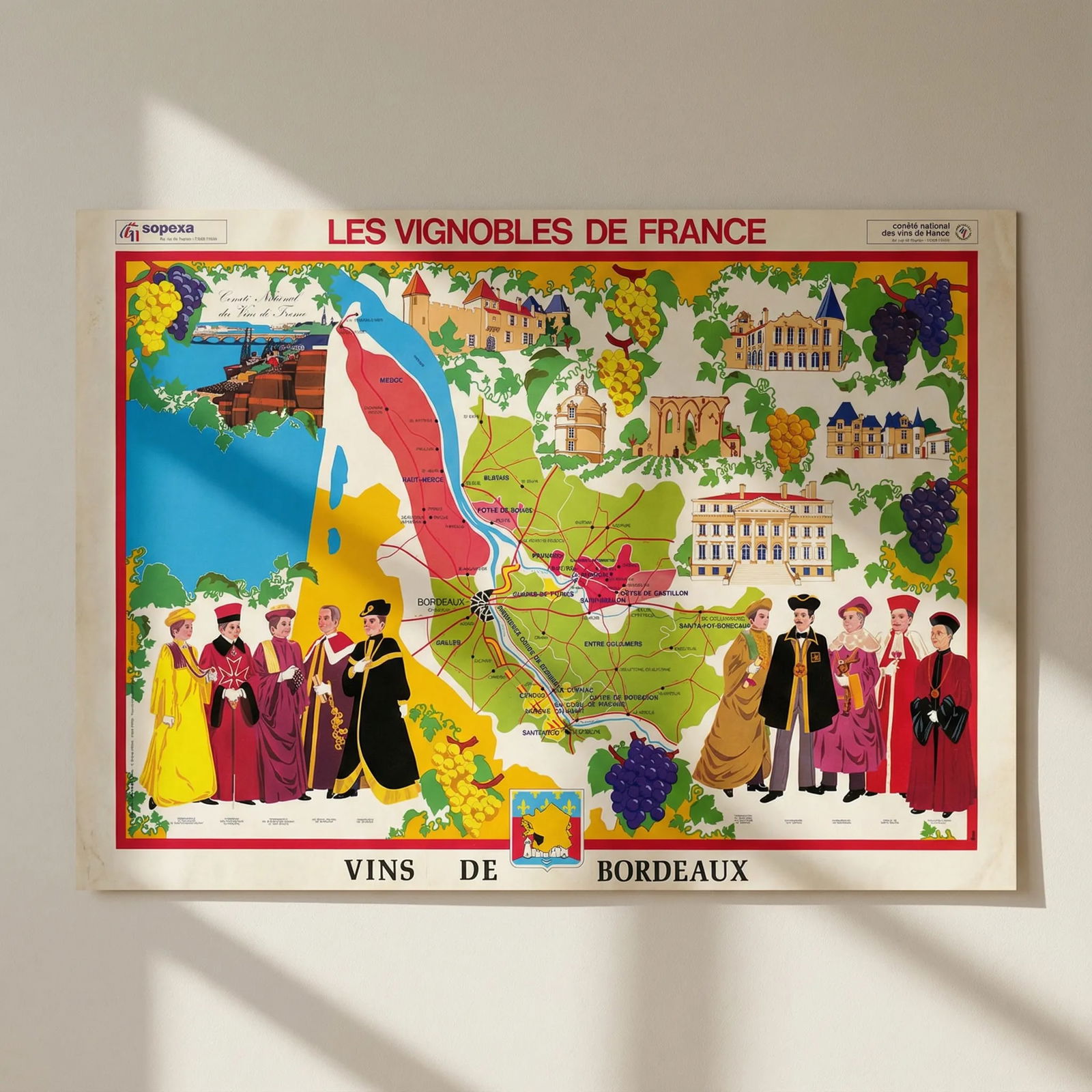 BORDEAUX WINE MAP. Vignobles de France. Vins de Bordeaux. SOPEXA/CNVF c1970: Title: BORDEAUX WINE MAP. Vignobles de France. Vins de Bordeaux. SOPEXA/CNVF c1970 Description: Les Vignobles de France - Vins de Bordeaux'. Comité National des Vins de France/Sopexa/Hénaux.