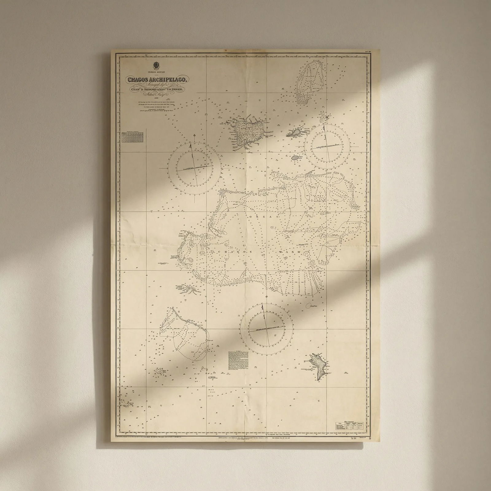 Chagos Archipelago Indian Ocean EAST INDIA COMPANY/Walker chart 1839 (1944) map: Title: Chagos Archipelago Indian Ocean EAST INDIA COMPANY/Walker chart 1839 (1944) map Description: Indian Ocean - Chagos Archipelago'. Surveyed by Commr. R. Moresby & Lieut. F.T. Powell, Indian Navy