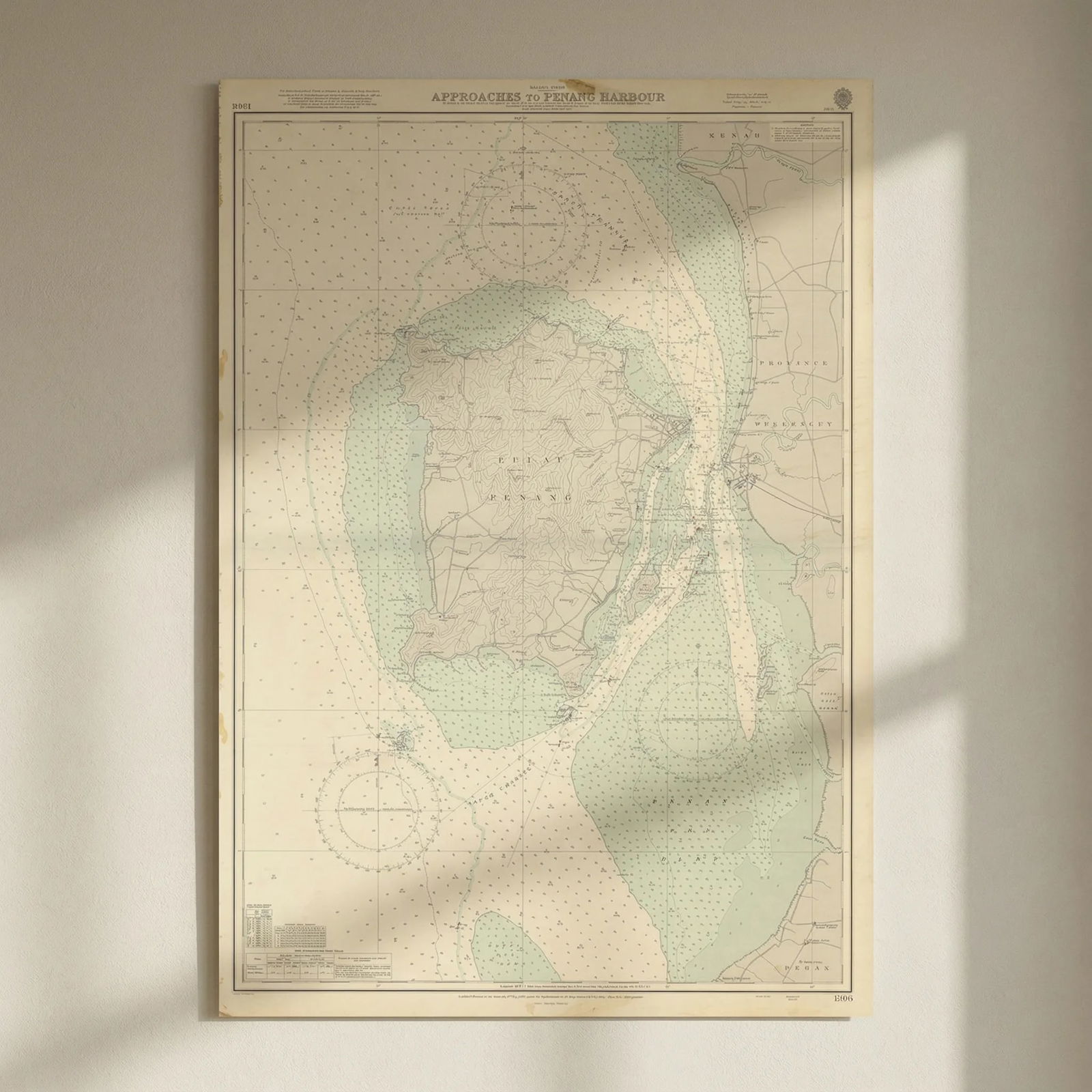 Penang Island & harbour approaches. Malaysia. ADMIRALTY sea chart 1957 old map: Title: Penang Island & harbour approaches. Malaysia. ADMIRALTY sea chart 1957 old map Description: Malacca Strait - Approaches to Penang Harbour'. Surveyed by Comdrs. R.H. Connells, D.S.C., R.N., J.C.