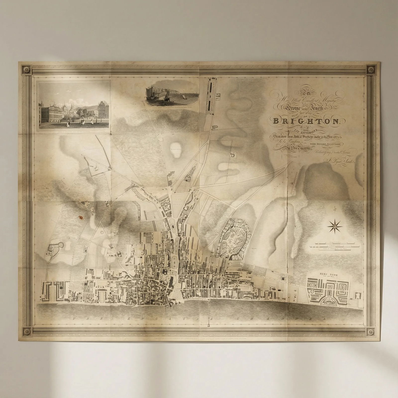 Brighton & its environs by J. Pigott-Smith. 4 sheets. 112x144cm. Scarce 1826 map: Title: Brighton & its environs by J. Pigott-Smith. 4 sheets. 112x144cm. Scarce 1826 map Description: To His Most Excellent Majesty George the Fourth, this map of the Town of Brighton and its environs,