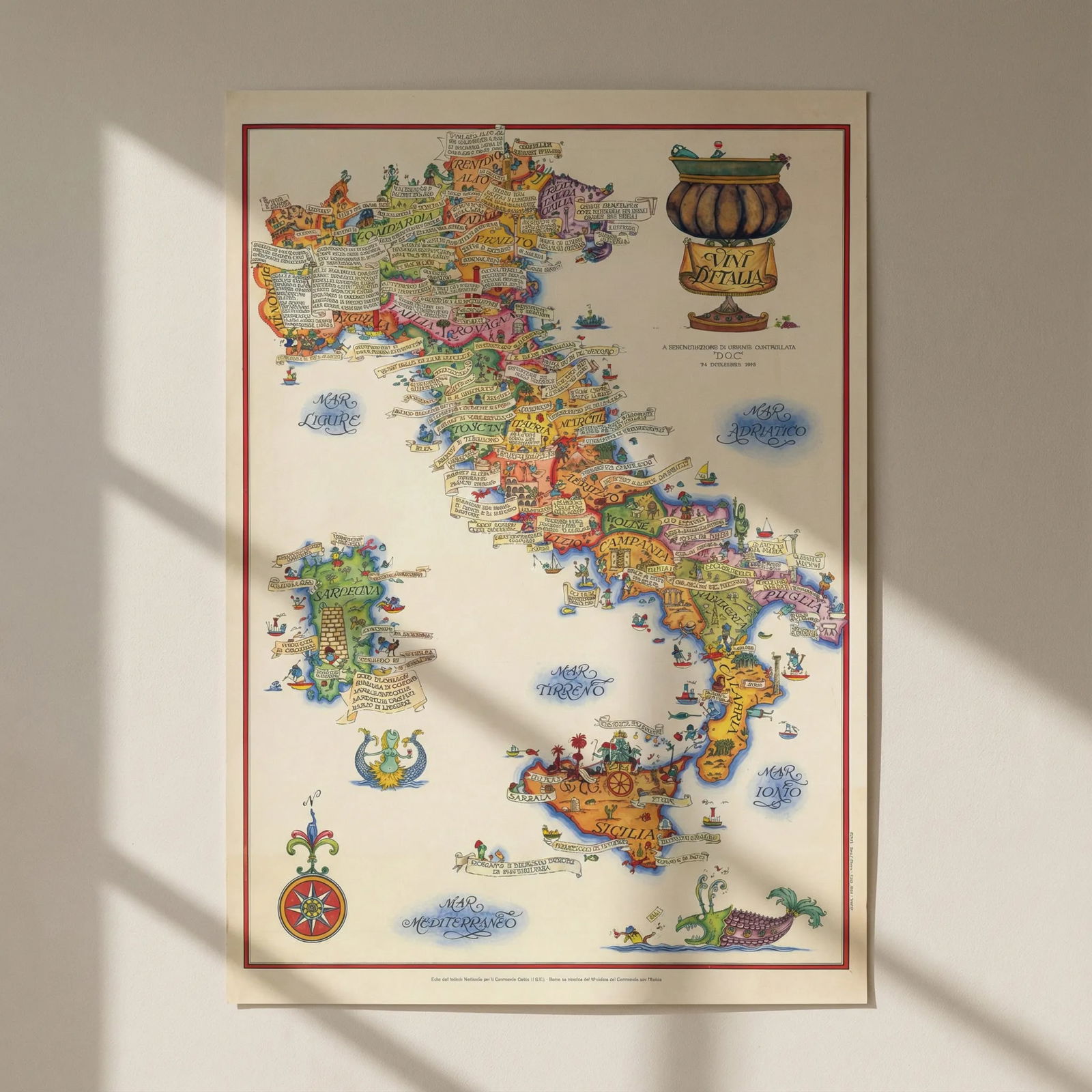 Vini d'Italia Denominazione di Origine Controllata Italy pictorial wine map 1976: Title: Vini d'Italia Denominazione di Origine Controllata Italy pictorial wine map 1976 Description: Vini d'Italia a Denominazione di Origine Controllata "D.O.C." 31 Dicembre 1976'. Edita dall'Istitut