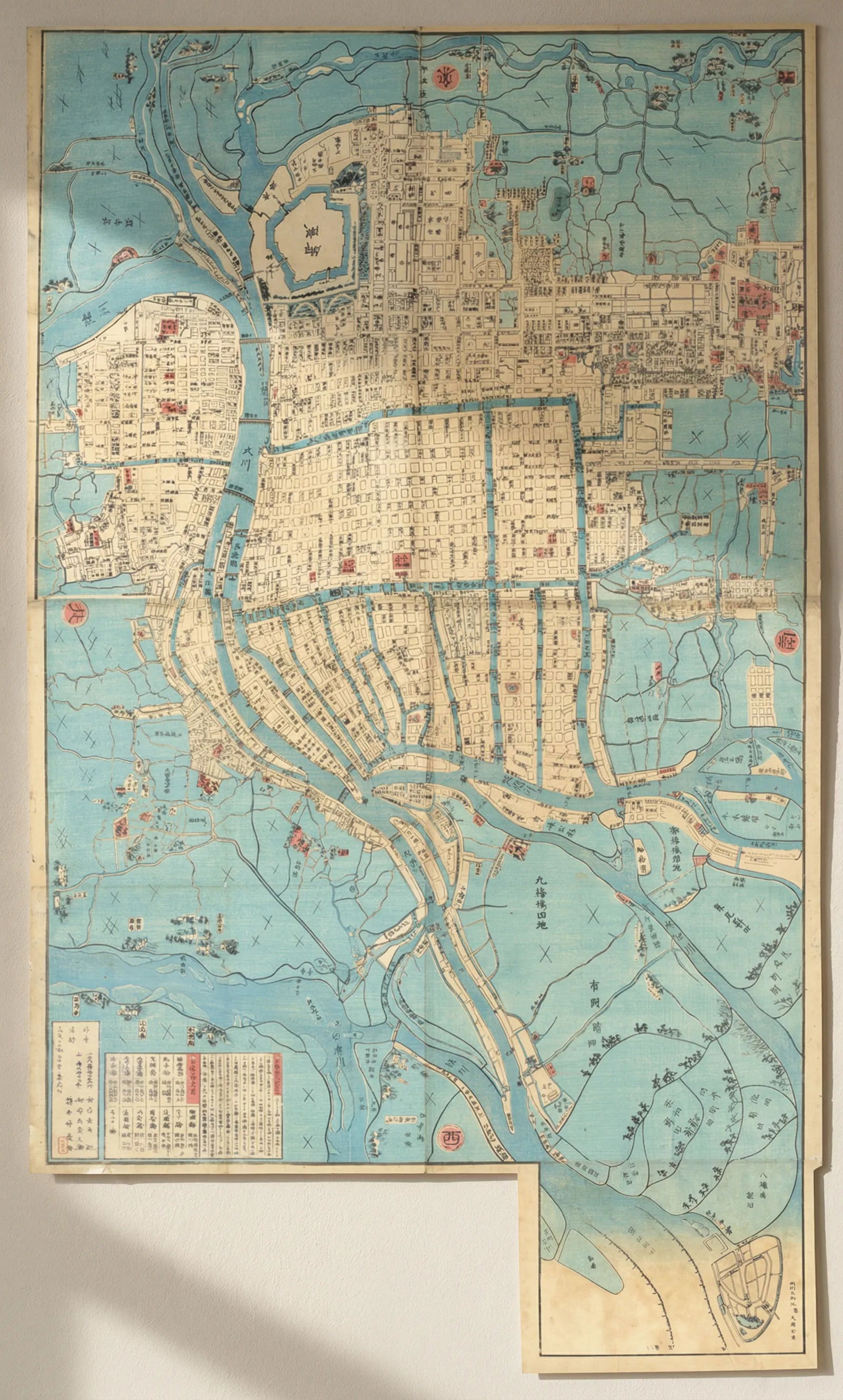 Large Osaka city plan by Kawachiya Tasuke & Itamiya Zenbe 117x69cm 1863 map: Title: Large Osaka city plan by Kawachiya Tasuke & Itamiya Zenbe 117x69cm 1863 map Description: Kaisei zōho Kokuhō Ōsaka zenzu; 改正増補國寶大