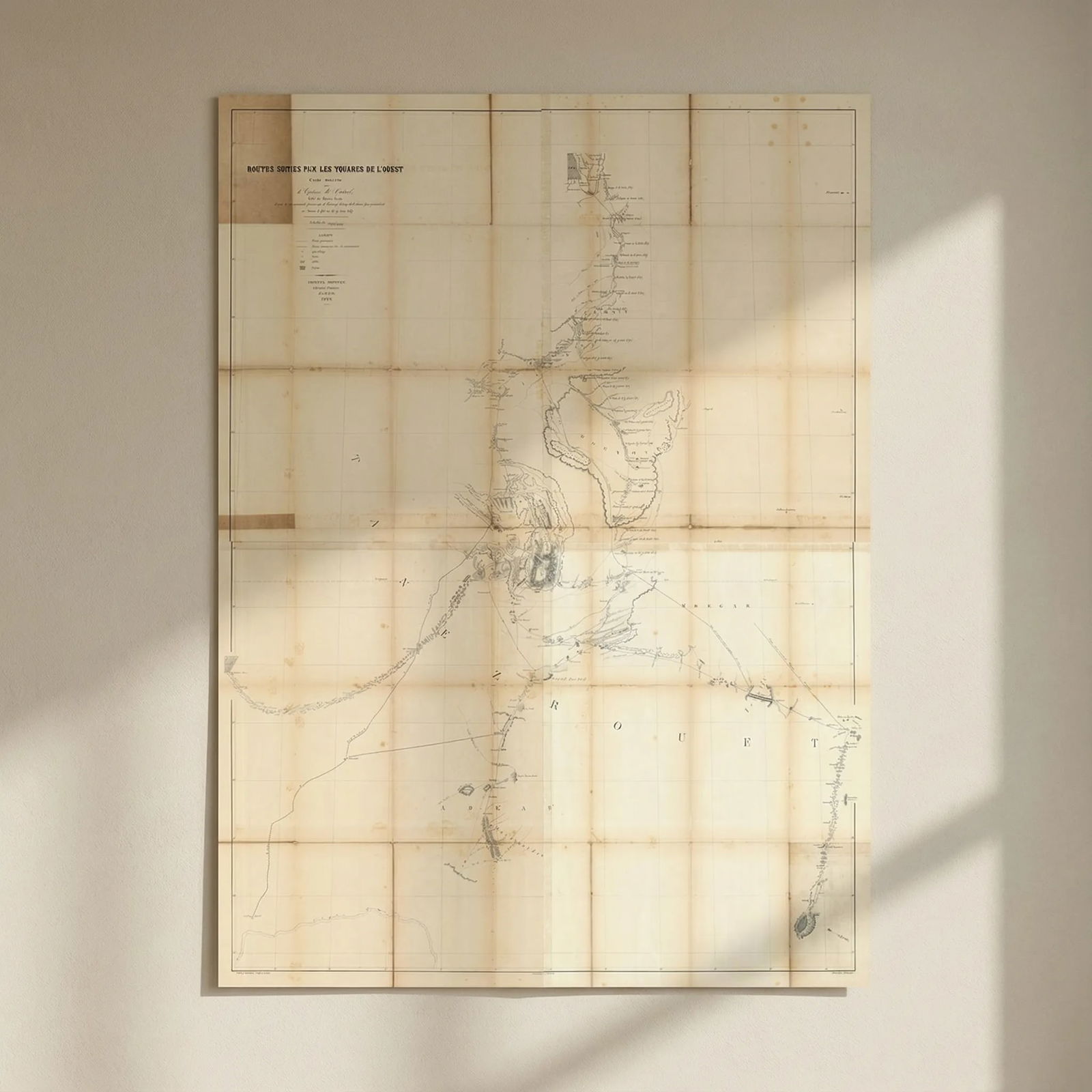 Routes suivies par les Touareg de l'Ouest Sahara caravan routes BISSUEL 1888 map: Title: Routes suivies par les Touareg de l'Ouest Sahara caravan routes BISSUEL 1888 map Description: Routes Suivies Par Les Touareg De L'Ouest'. The map shows the trans-Saharan routes used by the Toua