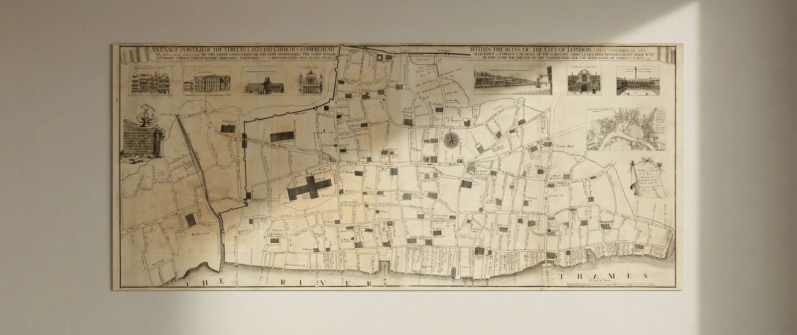 An Exact Surveigh of the Streets… City of London Fire map by John Leake 1723: Title: An Exact Surveigh of the Streets… City of London Fire map by John Leake 1723 Description: An Exact Surveigh of the Streets, Lanes and Churches Comprehendd. within the Ruins of the City of