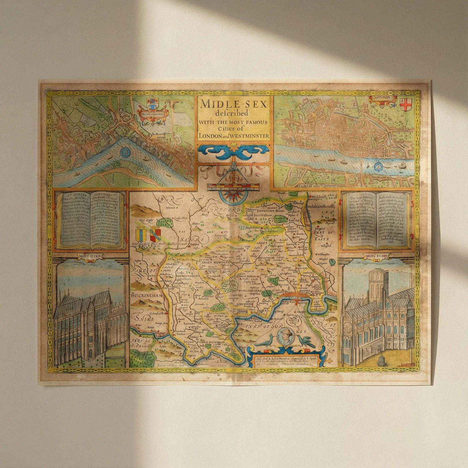 Midle-sex [with] London & Westminster. John Speed county map. Overton 1710: Title: Midle-sex [with] London & Westminster. John Speed county map. Overton 1710 Description: Midle-sex described with the most famous Cities of London and Westminster'. Described by John Norden. Aug