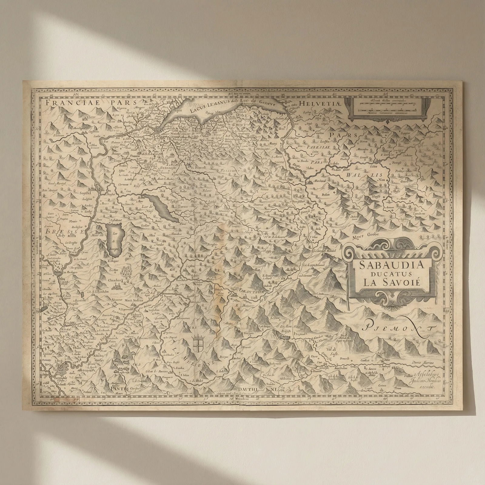 Sabaudia Ducatus La Savoié. Haute-Savoie Isère Valais Susa. Hondius c1631 map: Title: Sabaudia Ducatus La Savoié. Haute-Savoie Isère Valais Susa. Hondius c1631 map Description: Sabaudia Ducatus La Savoié [Duchy of Savoy]. The Duchy of Savoy, now roughly correspond