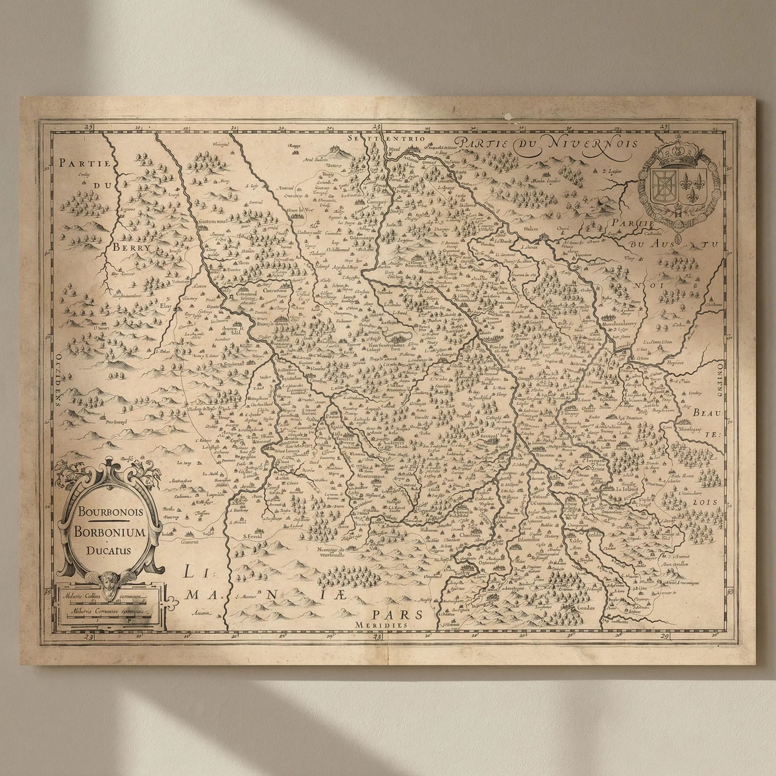 Bourbonois. Borbonium Ducatus. Allier, Nièvre & Cher. Mercator/Hondius c1631 map: Title: Bourbonois. Borbonium Ducatus. Allier, Nièvre & Cher. Mercator/Hondius c1631 map Description: Bourbonois. Borbonium Ducatus [Bourbonnois. Duchy of Bourbon]. The Duchy of Bourbon, now rough