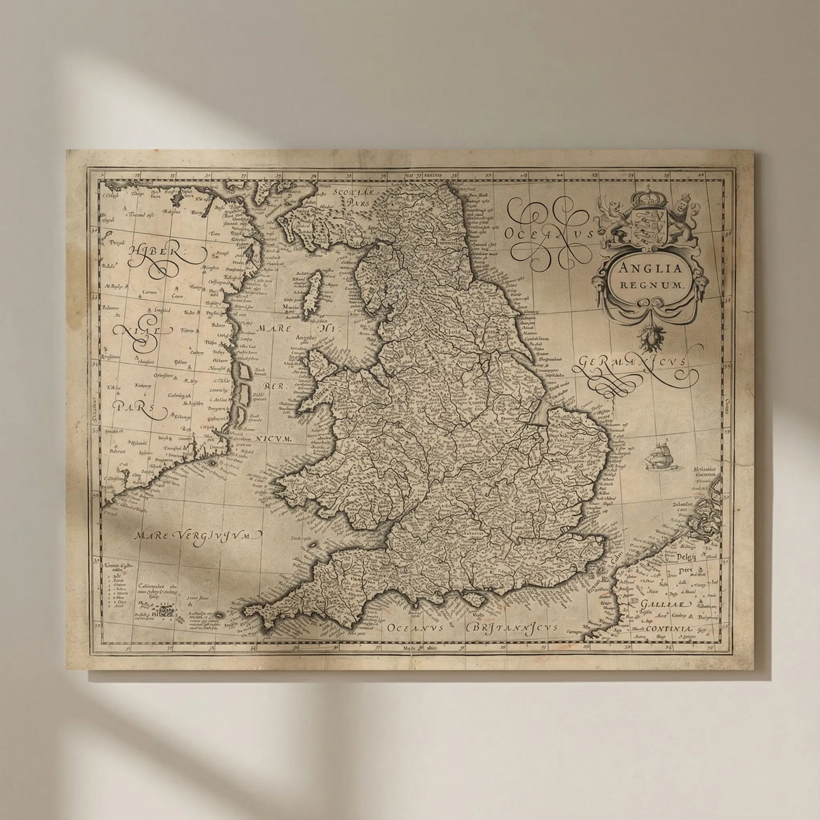 Anglia Regnum. The Kingdom of England by Gerard Mercator / Hondius c1619 map: Title: Anglia Regnum. The Kingdom of England by Gerard Mercator / Hondius c1619 map Description: Anglia Regnum [The Kingdom of England] by Mercator, Gerard. Published c1619. Large folio 17th century u