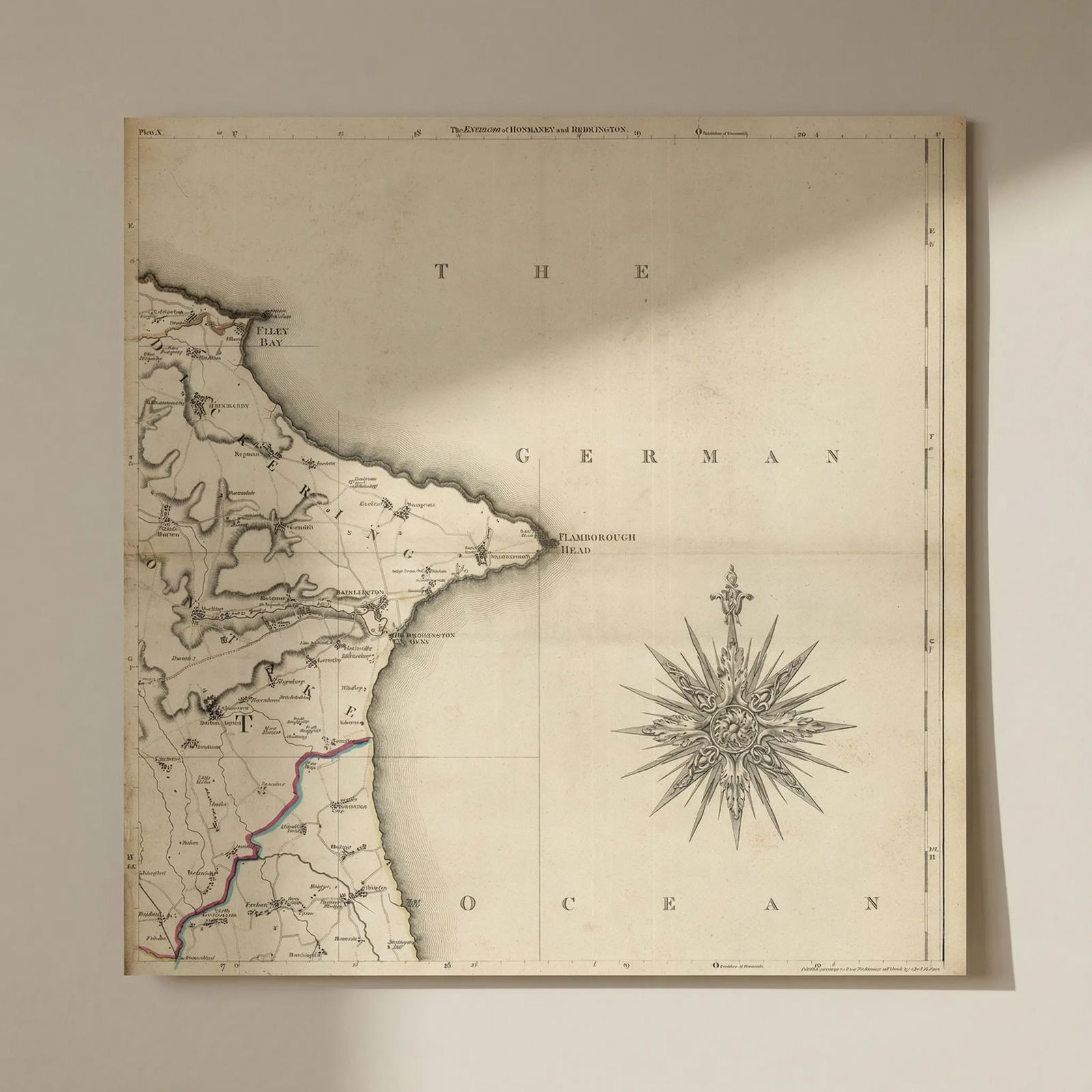 Yorkshire coast. Filey, Bridlington & Flamborough Head. Thomas Jefferys 1772 map: Title: Yorkshire coast. Filey, Bridlington & Flamborough Head. Thomas Jefferys 1772 map Description: The Environs of Hunmanby and Bridlington'. A beautiful and highly detailed topographical map of par