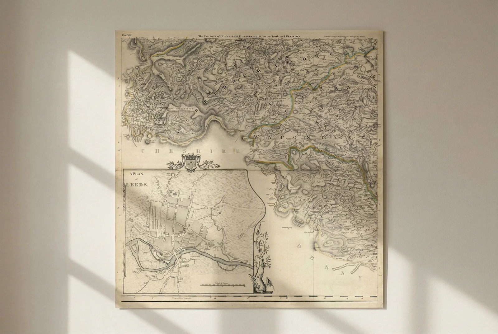 Leeds city plan & South Yorkshire. Holmfirth & Huddersfield. T Jefferys 1772 map: Title: Leeds city plan & South Yorkshire. Holmfirth & Huddersfield. T Jefferys 1772 map Description: The Environs of Holmfirth, Huddersfield (on the South) and Peniston // A Plan of Leeds'. A beautifu