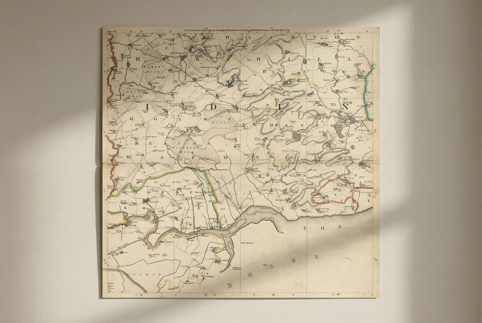 East Yorkshire Wolds. Beverley, Market Weighton & Howden. T. Jefferys 1772 map: Title: East Yorkshire Wolds. Beverley, Market Weighton & Howden. T. Jefferys 1772 map Description: The Environs of Beverley, Market Weighton, Pocklington, Howden, and South Cave'. A beautiful and high