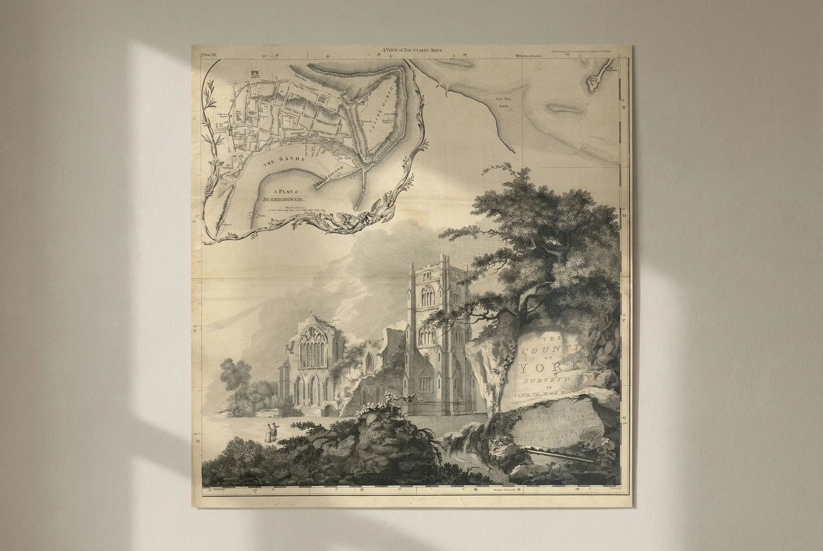 Scarborough city plan. Fountains Abbey. The County of York… Jefferys 1772 map (1 of 4)