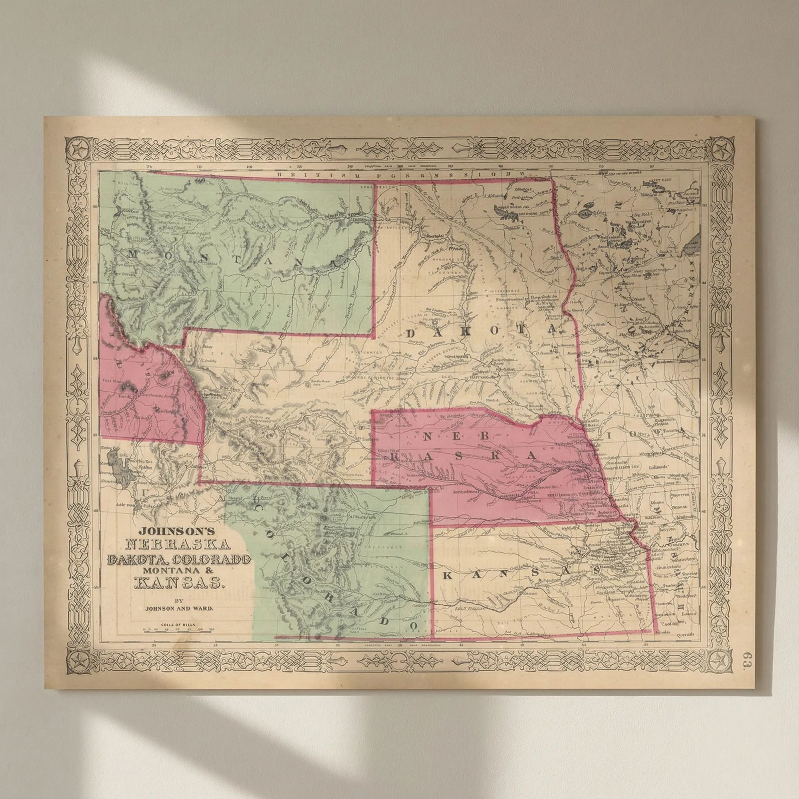 Johnson's Nebraska, Dakota, Colorado, Montana & Kansas. Johnson & Ward 1865 map: Title: Johnson's Nebraska, Dakota, Colorado, Montana & Kansas. Johnson & Ward 1865 map Description: Johnson's Nebraska, Dakota, Colorado, Montana & Kansas' by Johnson, Alvin Jewett. Published 1865